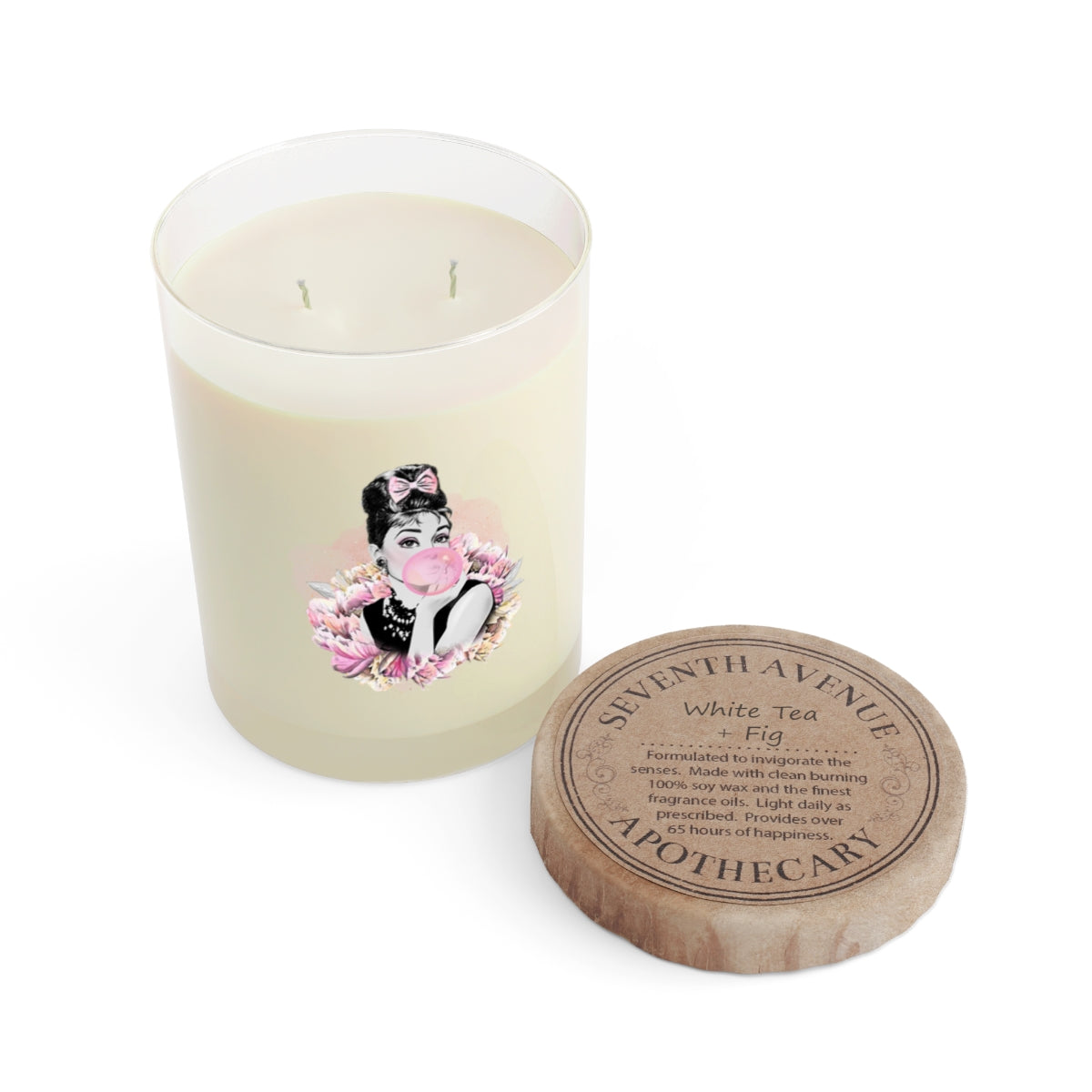 Personalized Audrey Hepburn Scented Candle - Full Glass, 11oz - Bubblegum