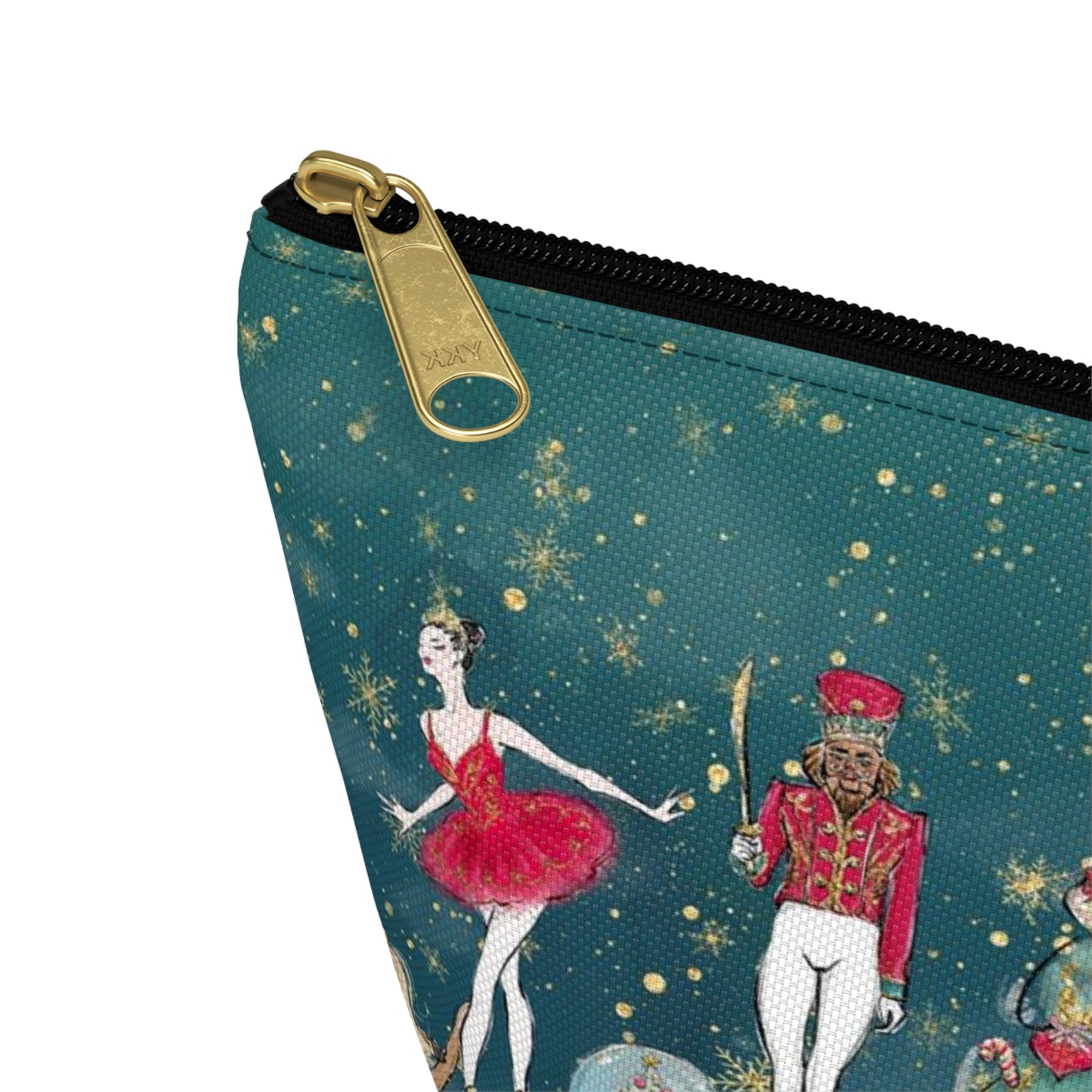 Nutcracker Ballet Cosmetic Pouch w T-bottom, Accessory Pouch - Emerald Green Nutcracker Ballet Makeup Bag