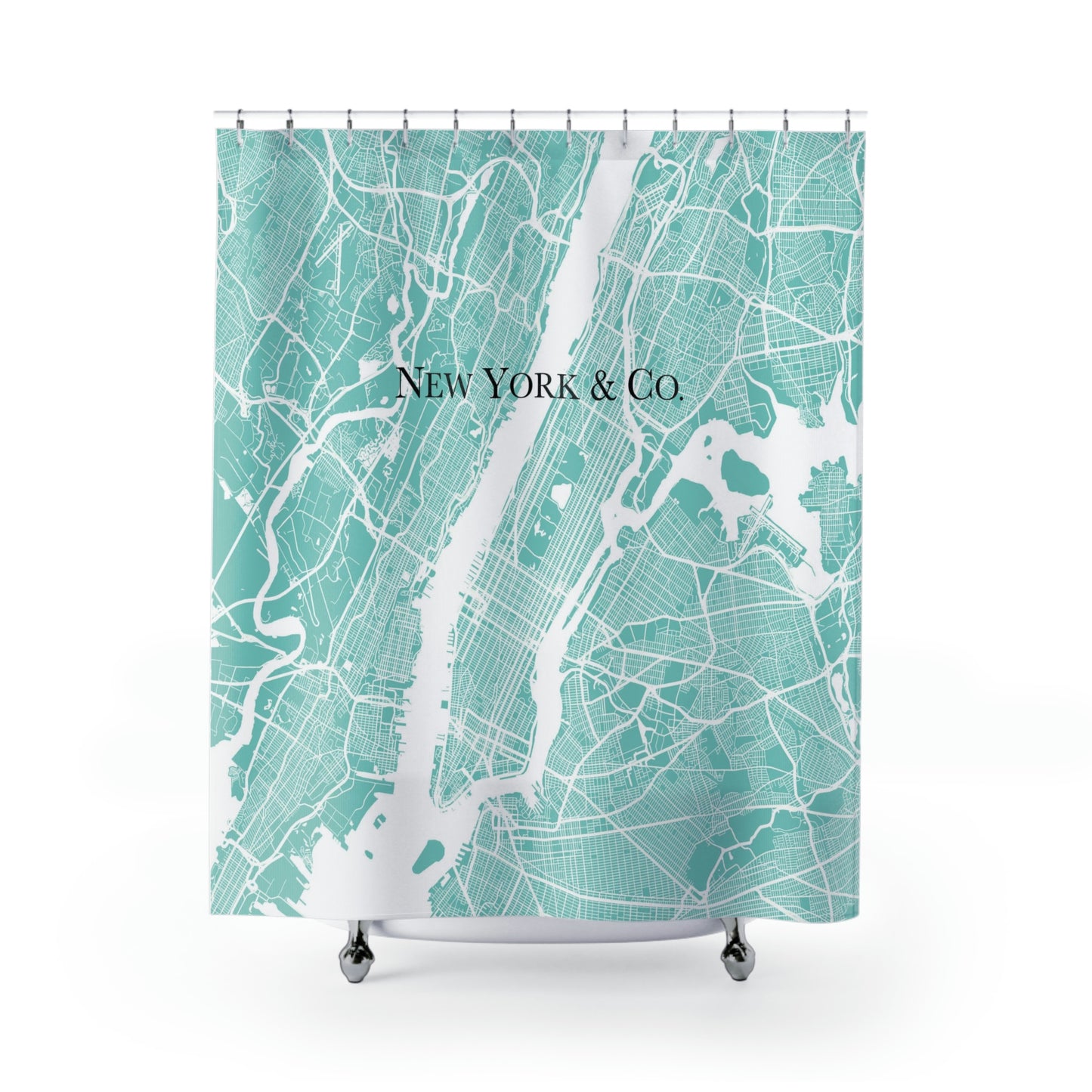 New York City Map Shower Curtain - Robin Egg Blue Shower Curtain - Breakfast at Tiffany Inspired Personalized Bathroom Curtain