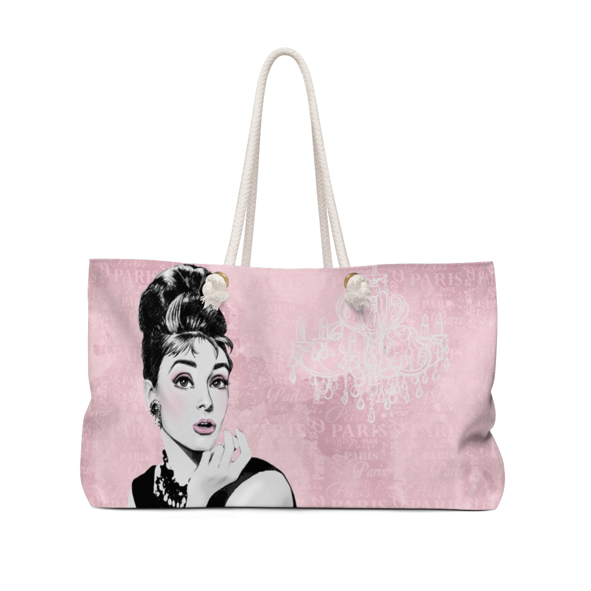 Audrey Hepburn Tote Bag, Weekender Bag - Pink Paris is Always a Good Idea Chandelier Bag