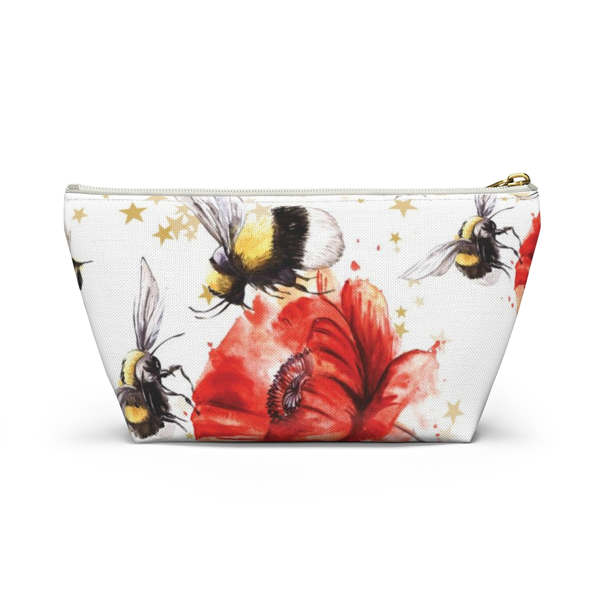 Bumblebee Cosmetic Pouch w T-bottom, Accessory Pouch, Red Poppy