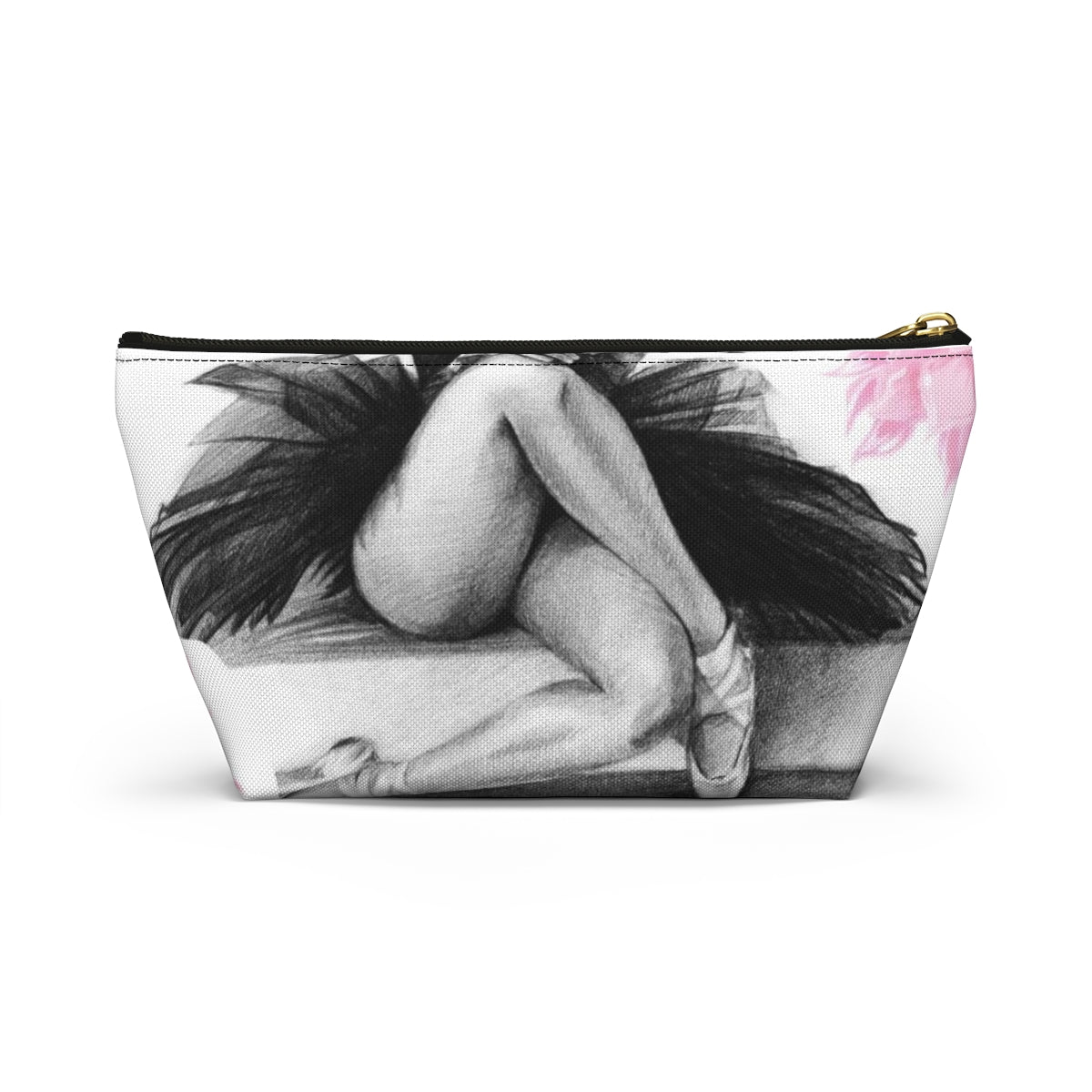 Ballet Cosmetic Pouch w T-bottom, Accessory Pouch, Pink Flowers