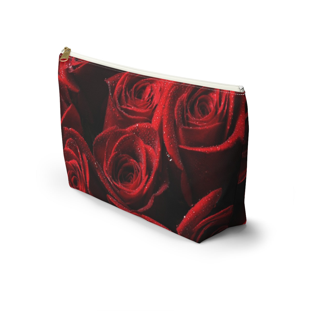 Personalized Rose Cosmetic Pouch w T-bottom, Accessory Pouch - Red Rose and Leopard