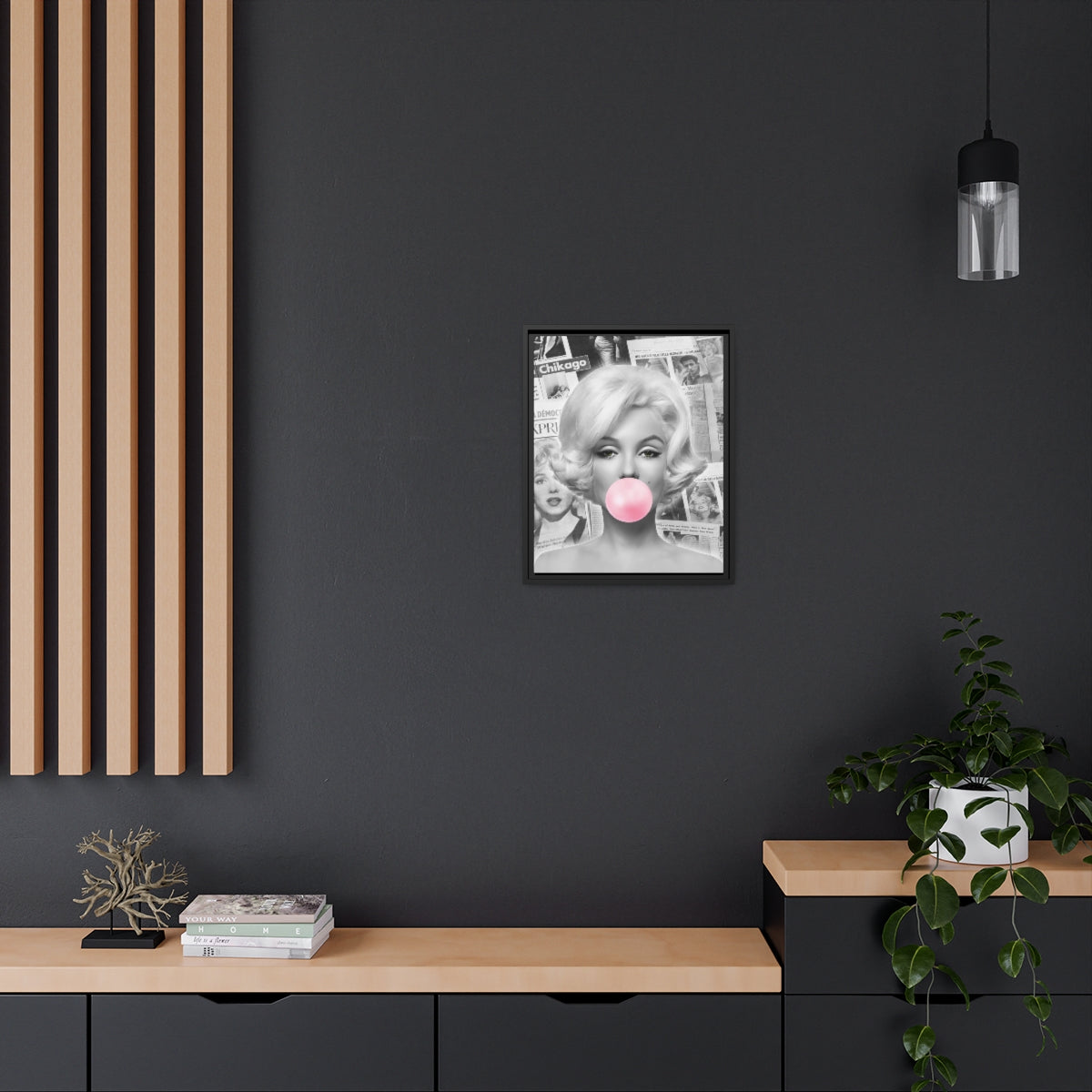 Marilyn Monroe Wall Canvas, Matte Canvas, Black Frame - International News Marilyn Bubblegum