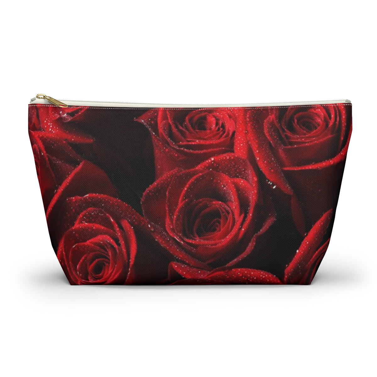 Personalized Rose Cosmetic Pouch w T-bottom, Accessory Pouch - Red Rose and Leopard