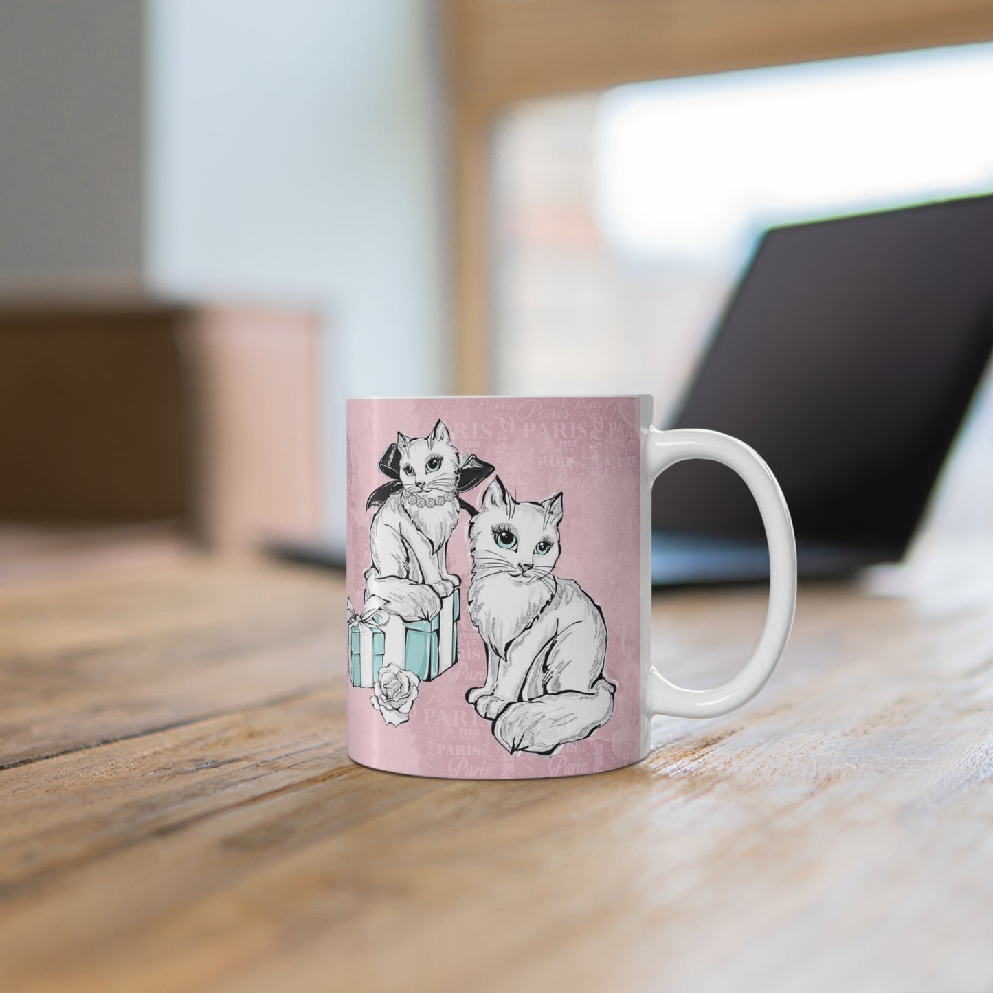 Cat Lovers Mug 11oz - Pink All I need is love life cat and coffee cup