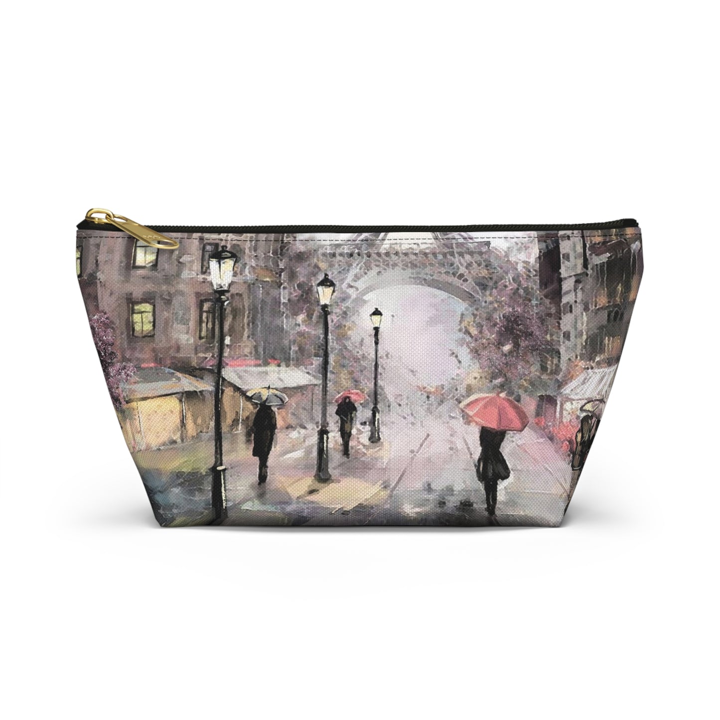 Eiffel Tower Cosmetic Pouch w T-bottom, Accessory Pouch - Pastel Rain in Paris