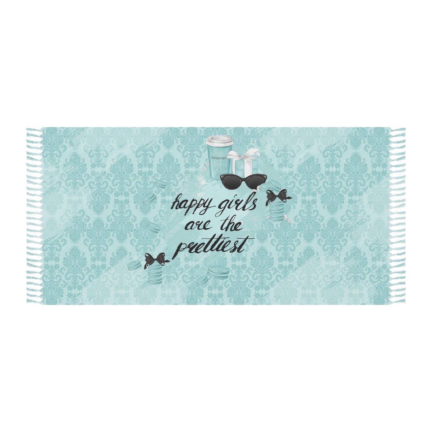 Breakfast at Tiffany's Quote Wrap, Beach Cloth with Fringe - Paris Blue Happy Girls are the Prettiest Towel