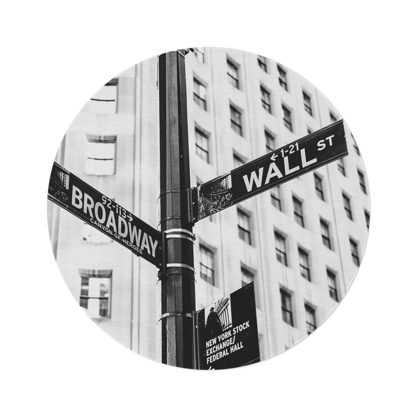 New York Street Sign Chenille Round Rug - 60 Inch Floor Mat - Custom and Personalized Rug - Broadway & Wall Street