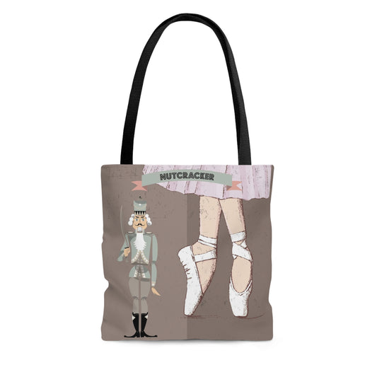 Nutcracker Ballet Canvas Tote Bag, Basic Square Tote - Taupe Brown Ballerina Nutcracker Tote