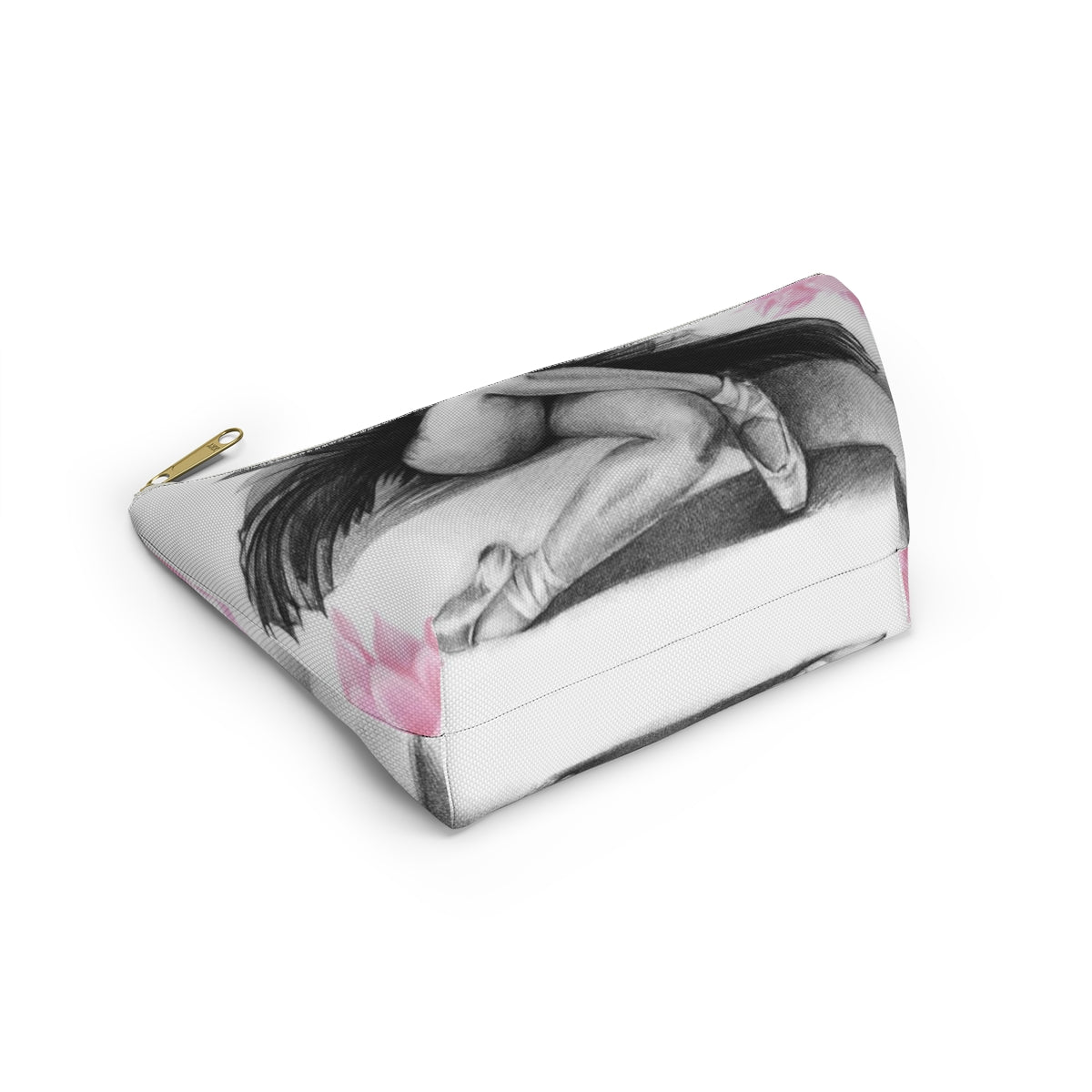 Ballet Cosmetic Pouch w T-bottom, Accessory Pouch, Pink Flowers