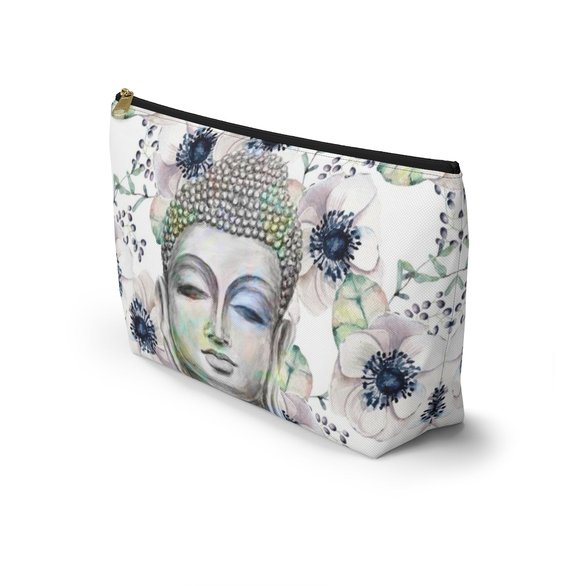 Buddha Cosmetic Pouch w T-bottom, Accessory Pouch - Buddha Flower