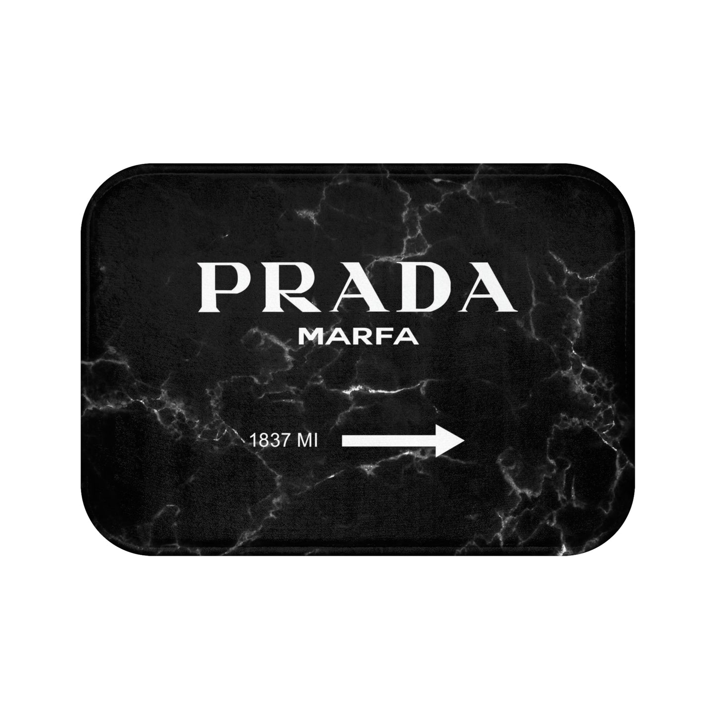 1837 MILES to MARFA Black Marble Bath Mat - Fashion Inspired Floor Mat - Marfa Texas Fashion Art Installation Sign