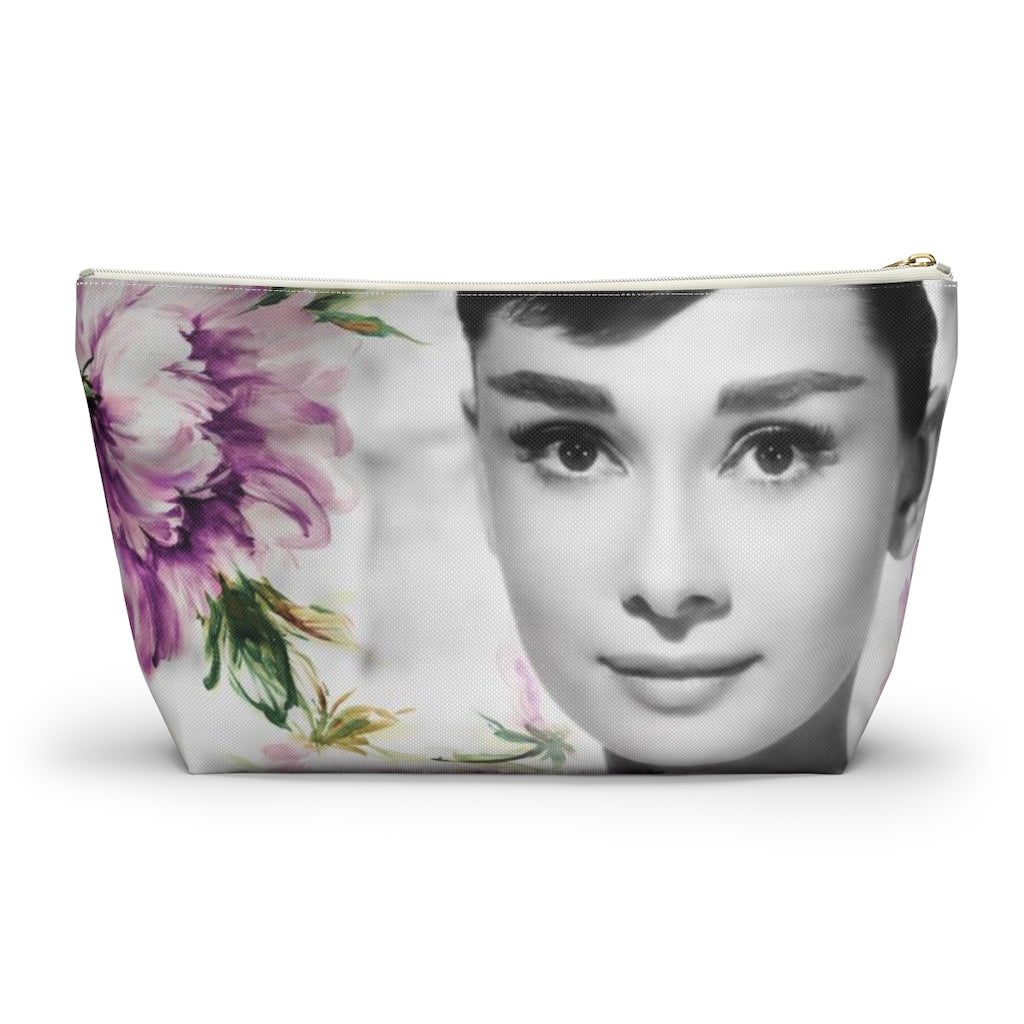 Audrey Flower Cosmetic Pouch w T-bottom, Accessory Pouch, Purple