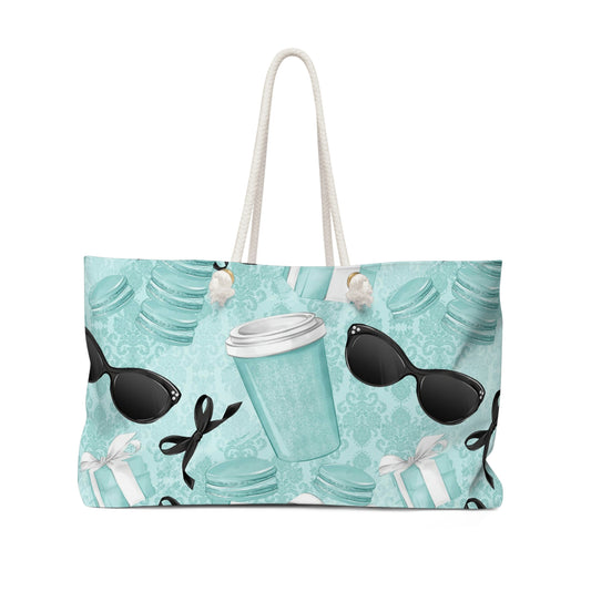 Paris Blue Coffee and Macarons Tote Bag - Breakfast at Tiffany Inspired Blue Weekender Bag