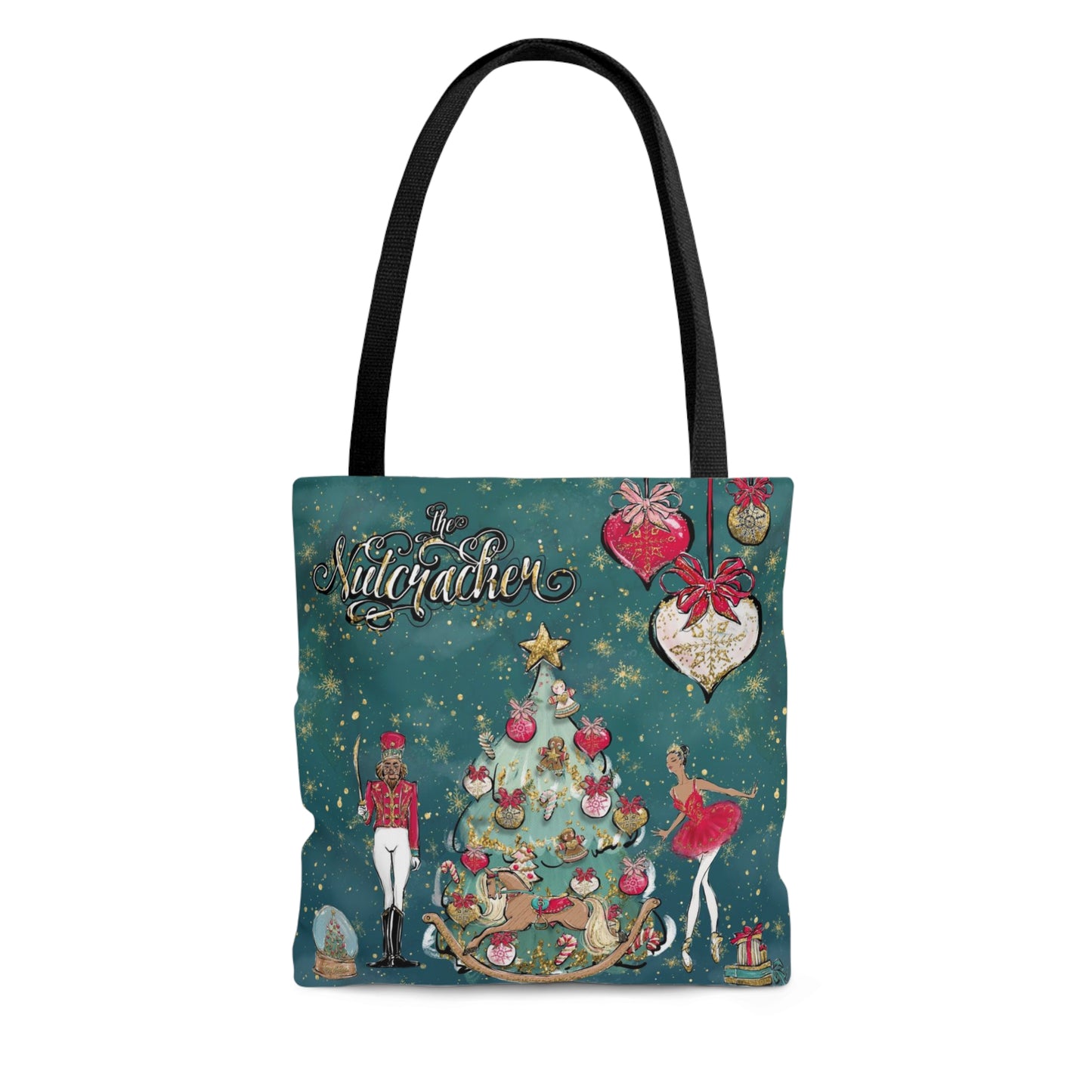 Nutcracker Ballet Canvas Tote Bag, Basic Square Tote - Emerald Green Nutcracker Ballet Tote