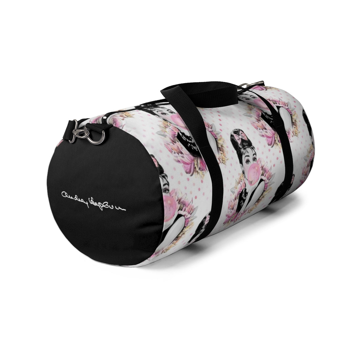 Personalized Audrey Hepburn Duffel Bag - Pink Bubblegum Polka Dot