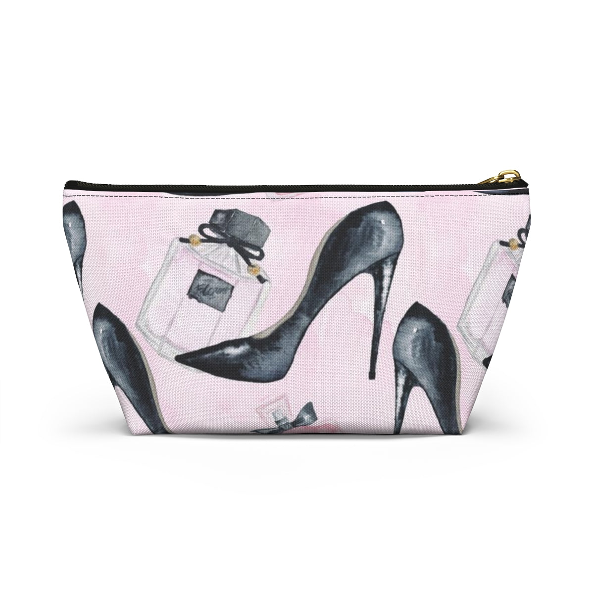 Pink Fashion Pouch w T-bottom, Accessory Pouch - Stilettos and Perfume