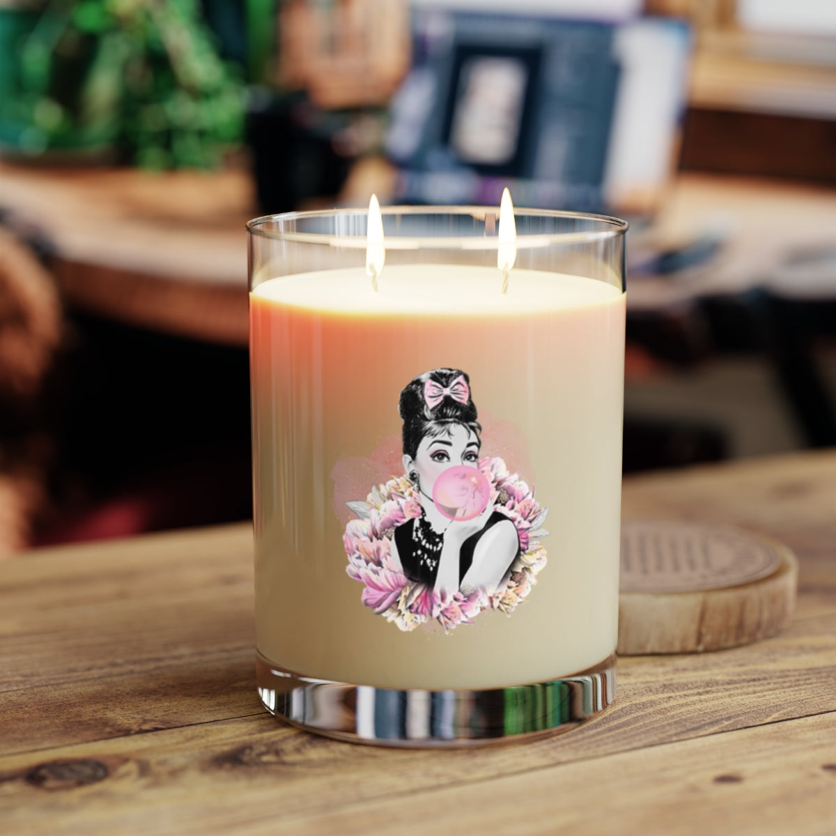 Personalized Audrey Hepburn Scented Candle - Full Glass, 11oz - Bubblegum