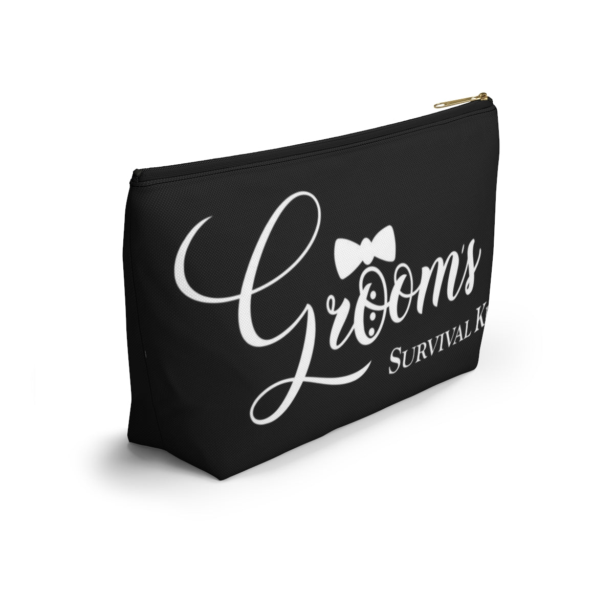 Grooms Survival Kit Cosmetic Pouch w T-bottom, Accessory Pouch, Black and White