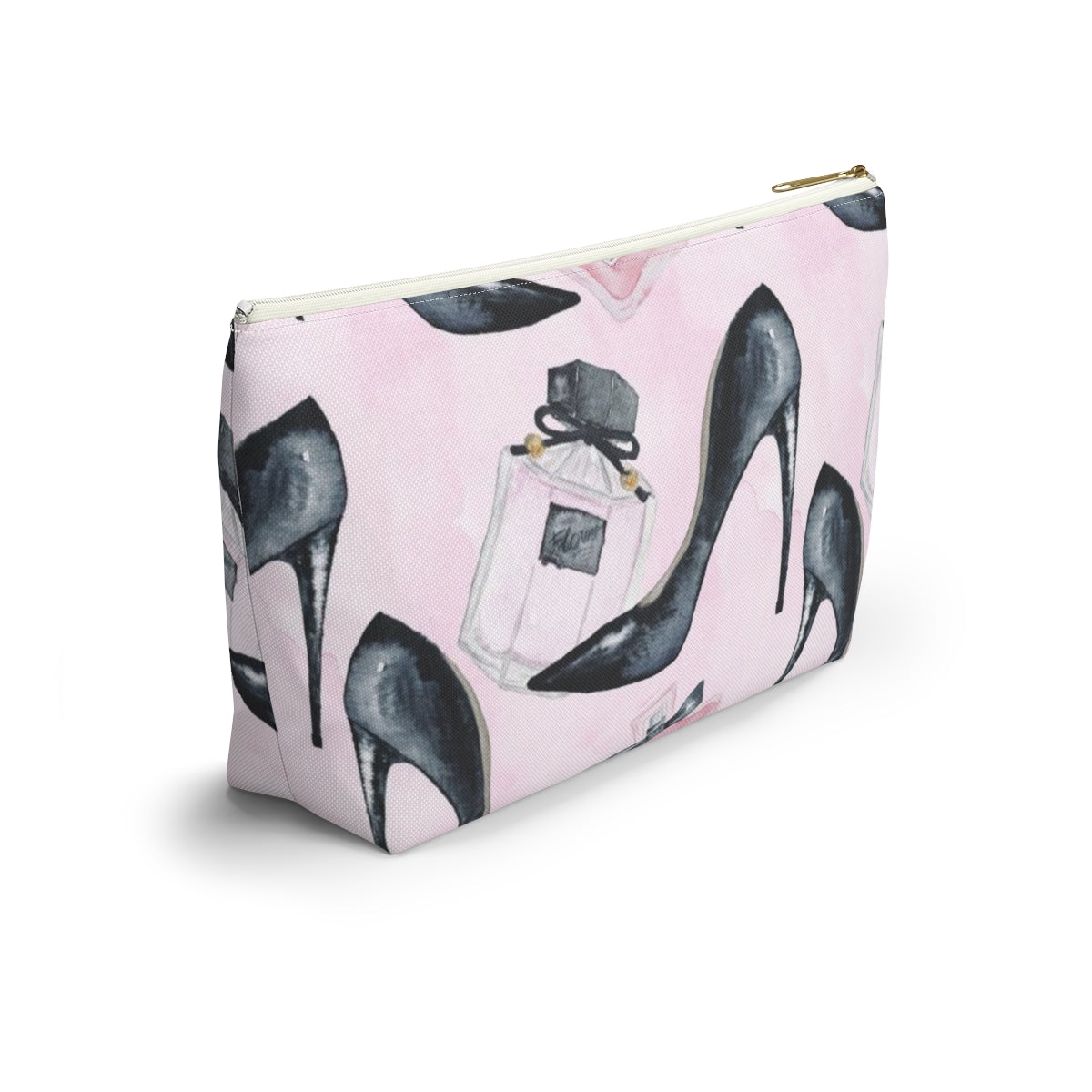 Pink Fashion Pouch w T-bottom, Accessory Pouch - Stilettos and Perfume