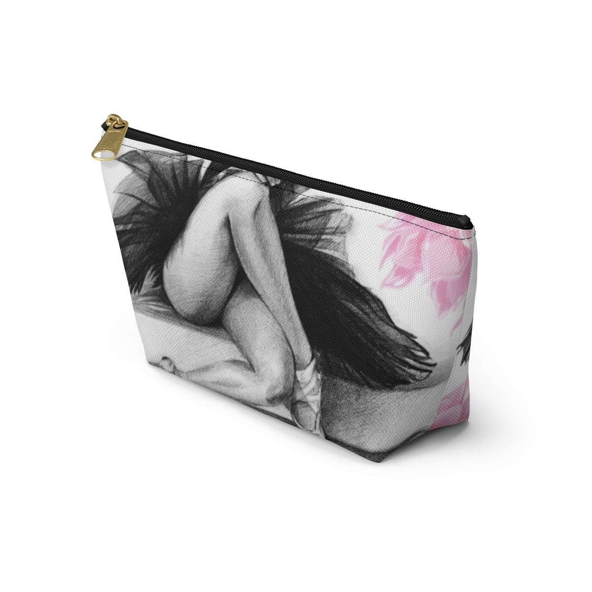 Ballet Cosmetic Pouch w T-bottom, Accessory Pouch, Pink Flowers