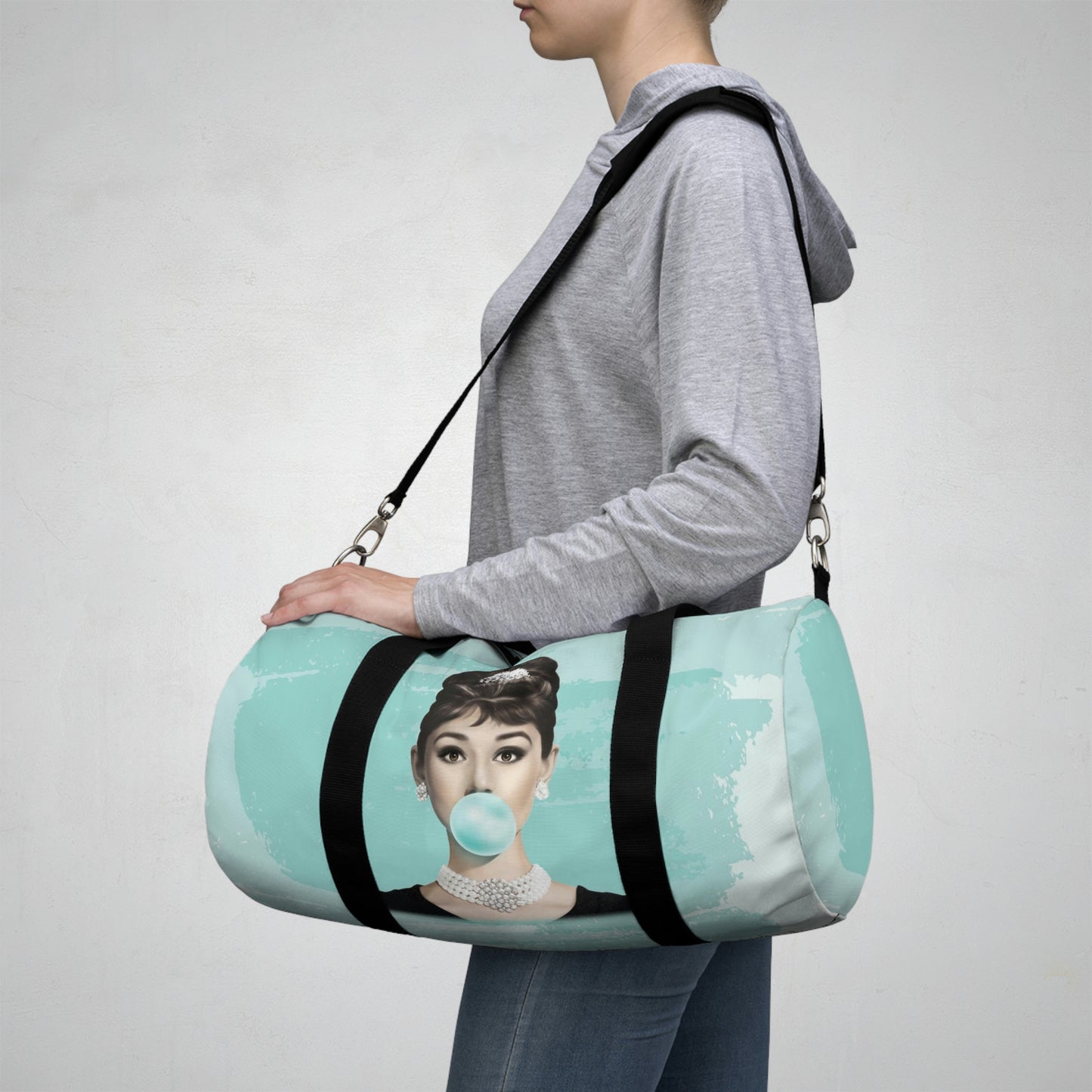 Personalized Audrey Hepburn Duffel Bag - Blue Bubblegum