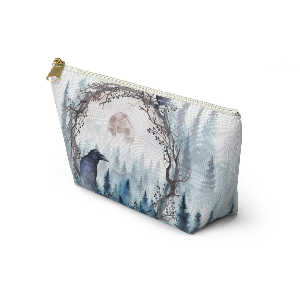 Edgar Allan Poe Cosmetic Pouch w T-bottom, Accessory Pouch, Raven Forrest Moon