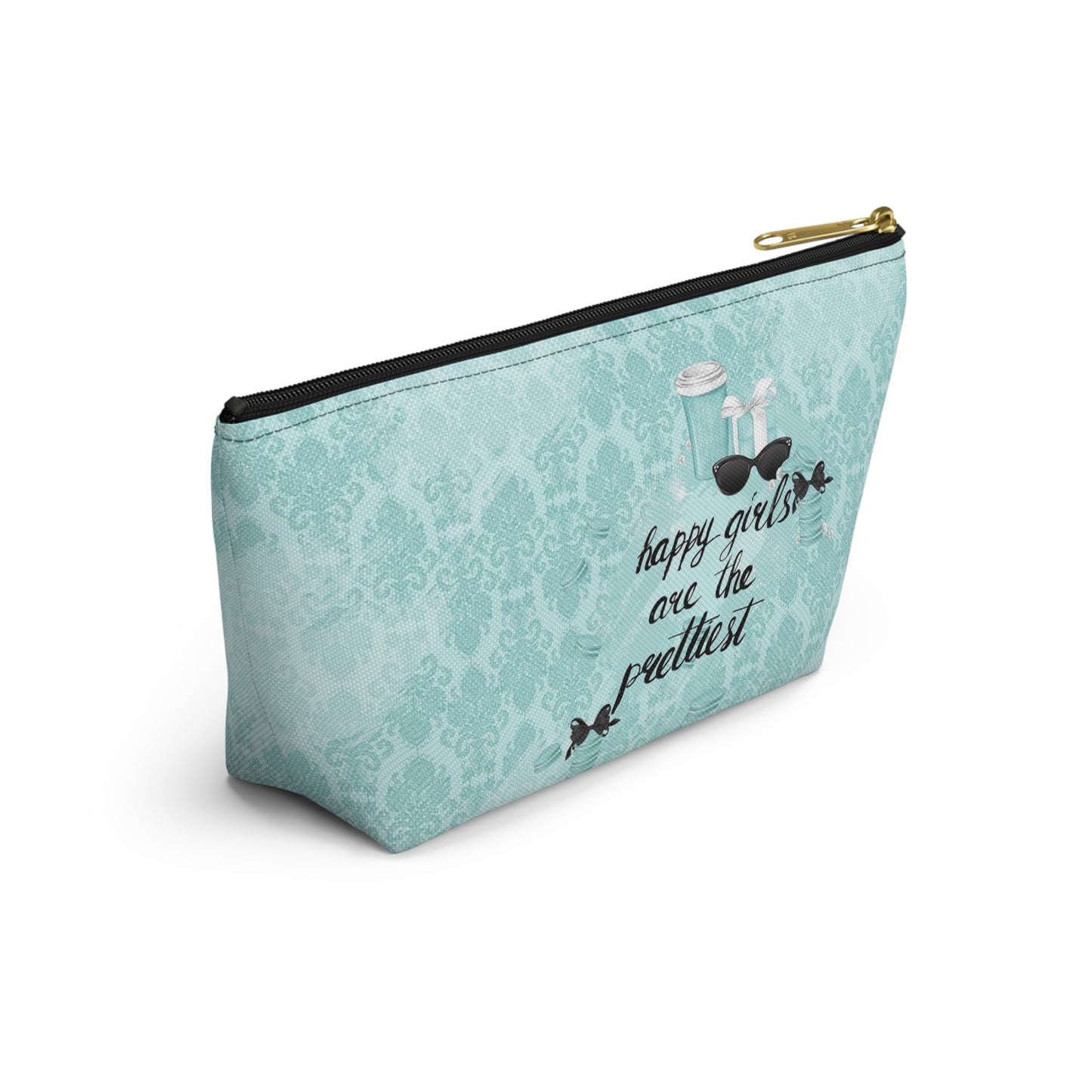 Happy Girls are the Prettiest Cosmetic Pouch w T-bottom, Accessory Pouch, Breakfast at Tiffany