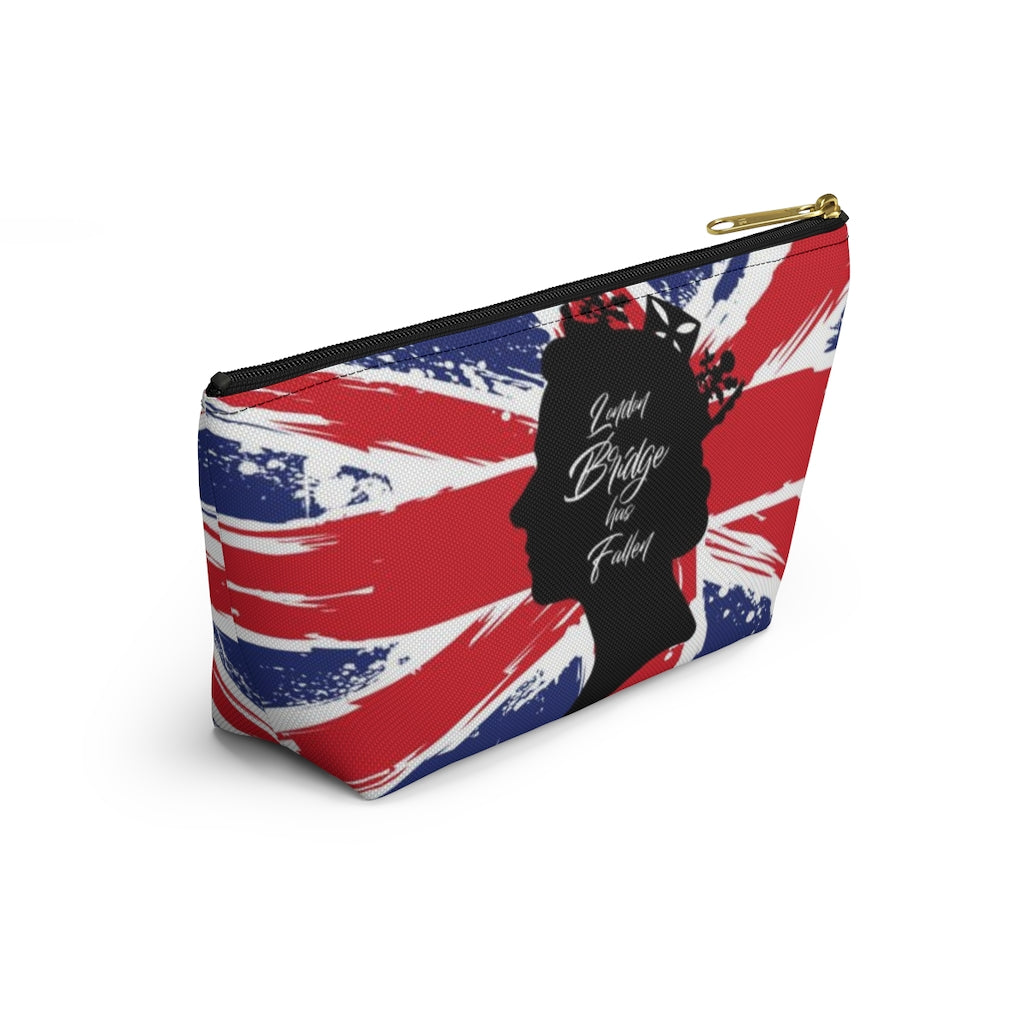 London Bridge has Fallen Cosmetic Pouch w T-bottom, Accessory Pouch, British Flag Queen Elizabeth