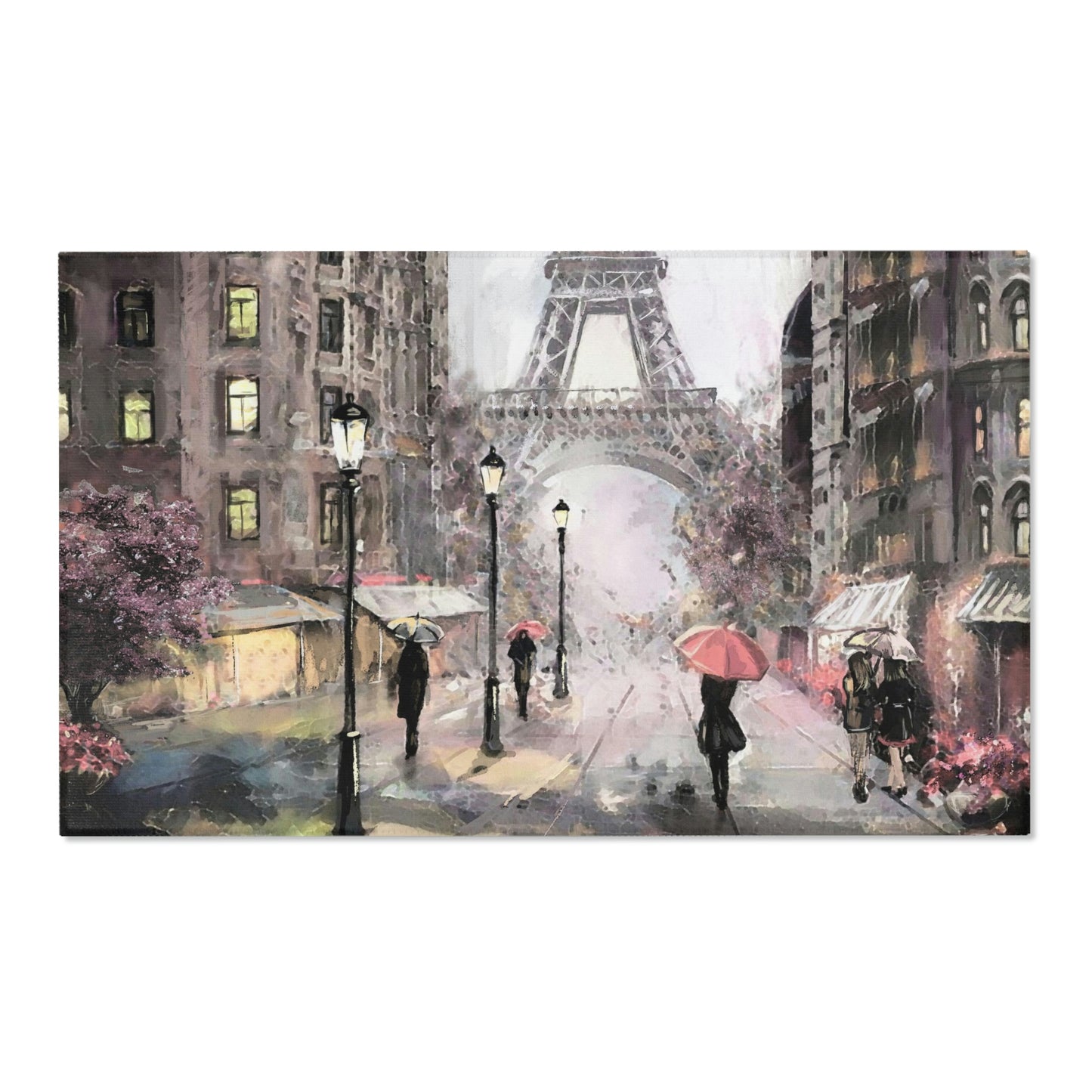 Eiffel Tower Area Rug - Abstract Paris Painting Peach Umbrella Floor Mat - Custom Designer Area Rug