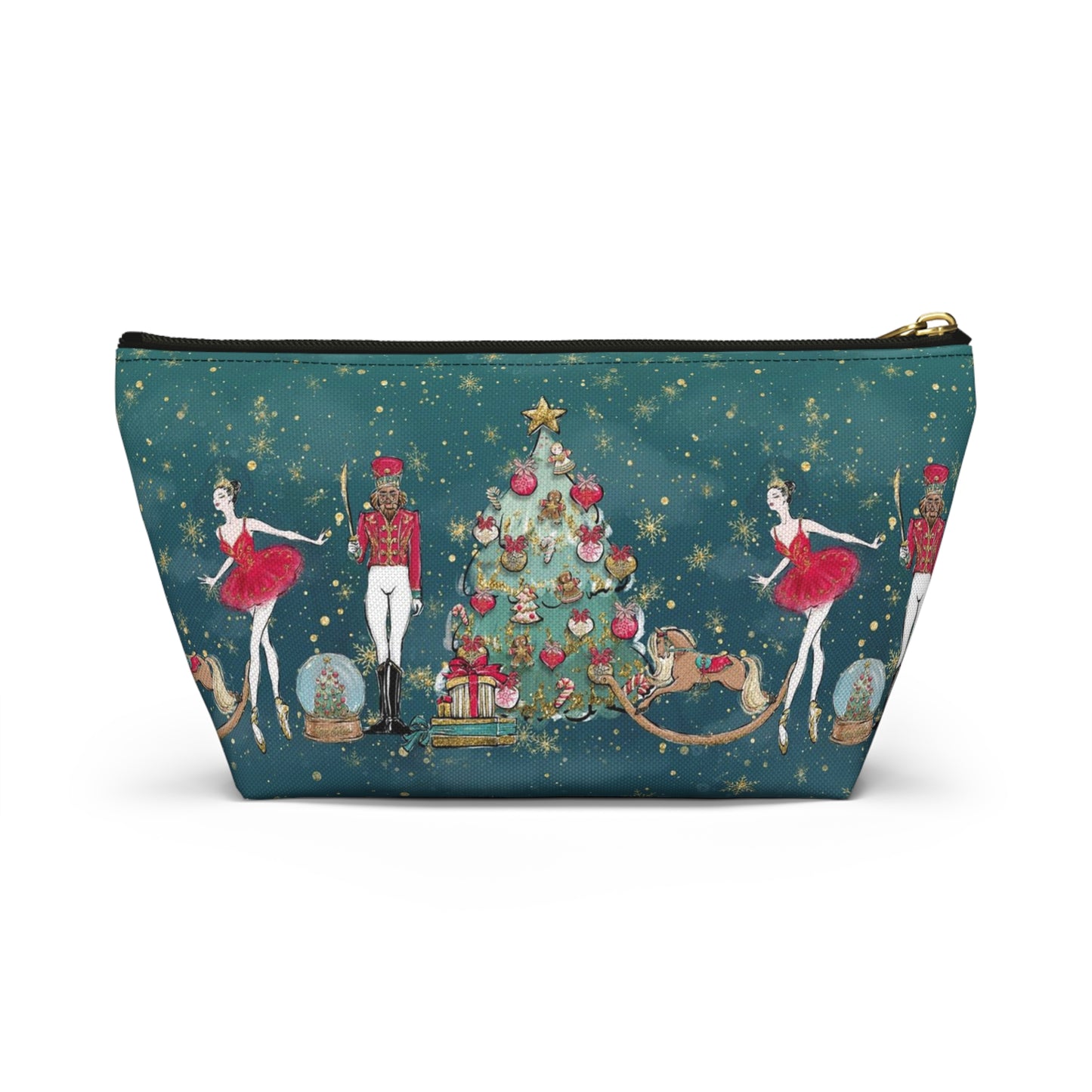 Nutcracker Ballet Cosmetic Pouch w T-bottom, Accessory Pouch - Emerald Green Nutcracker Ballet Makeup Bag