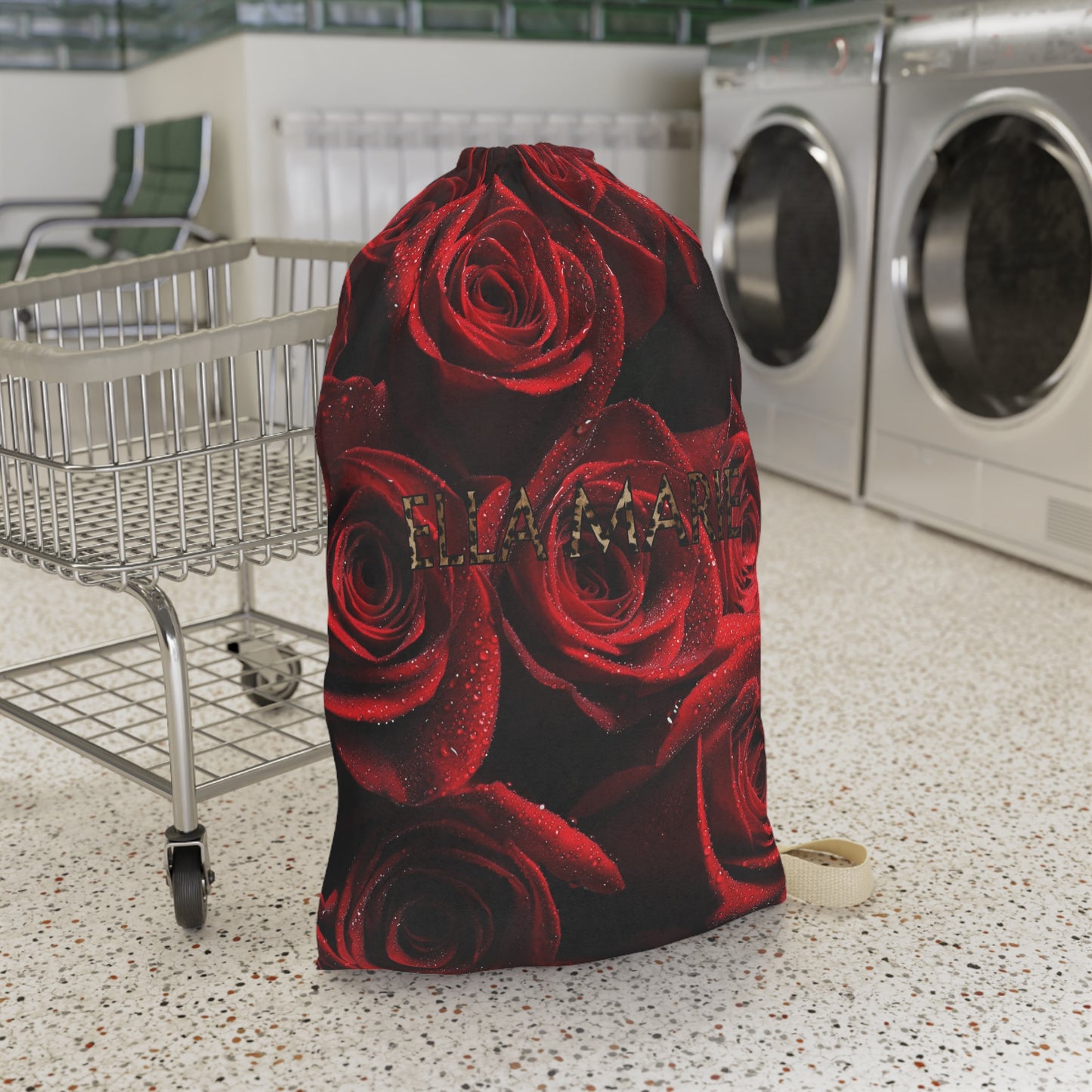 Red Rose Laundry Bag, Laundry Sack, Santa Sack, Dust Bag, Gift Bag - Dew Drops