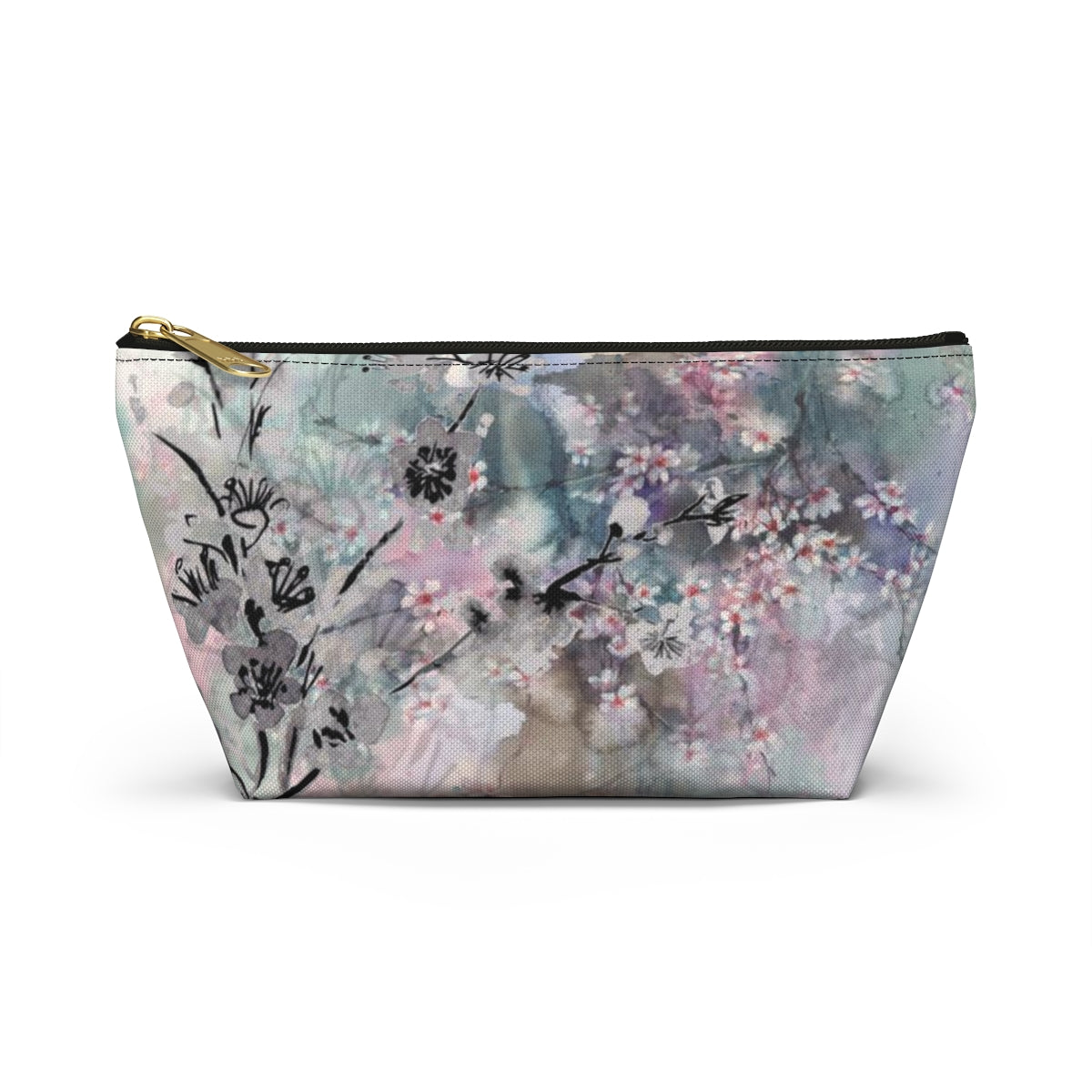 Sakura Cosmetic Pouch w T-bottom, Accessory Pouch - Watercolor Cherry Blossom