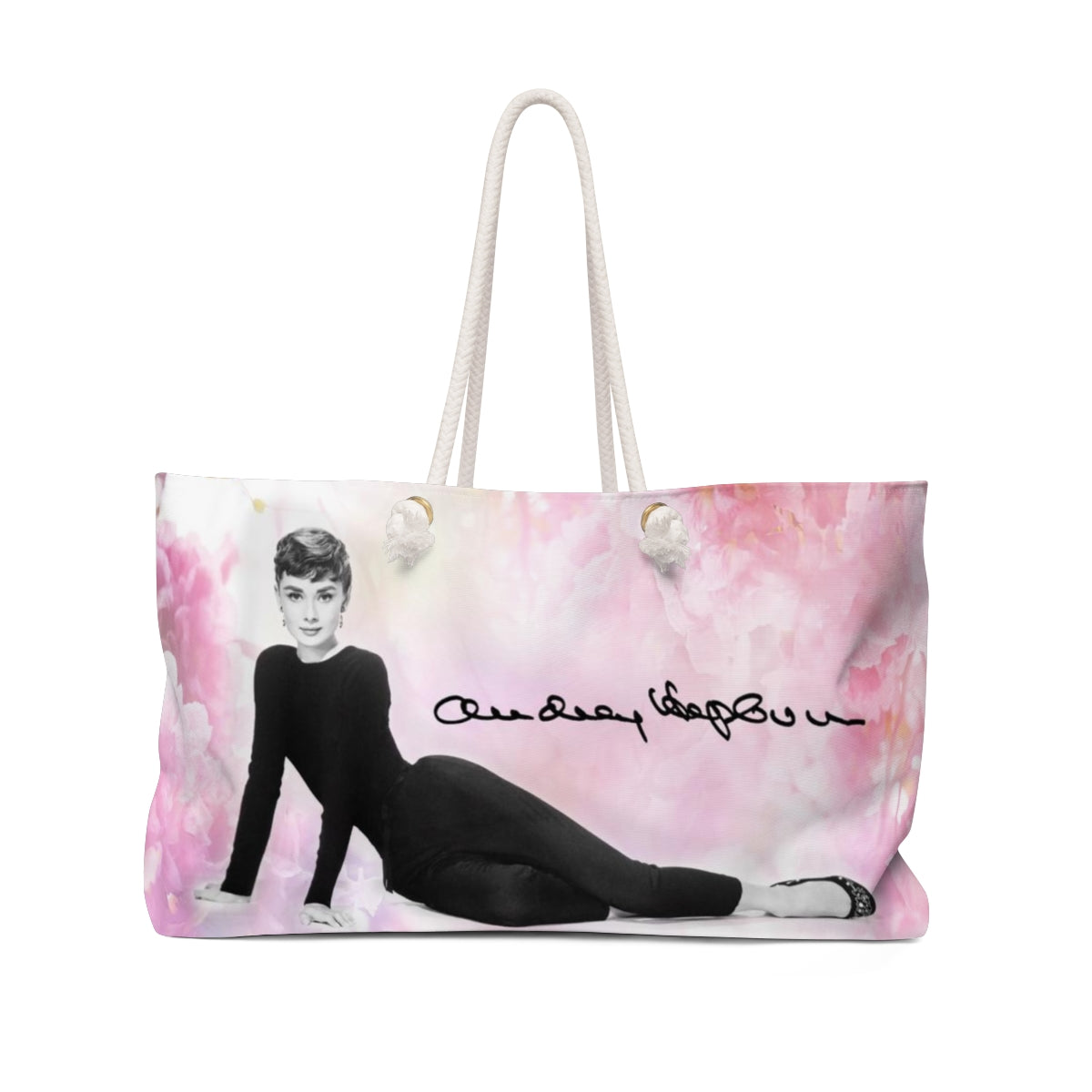 Audrey Hepburn Signature Tote Bag - Weekender Bag, Rope Tote, Pink