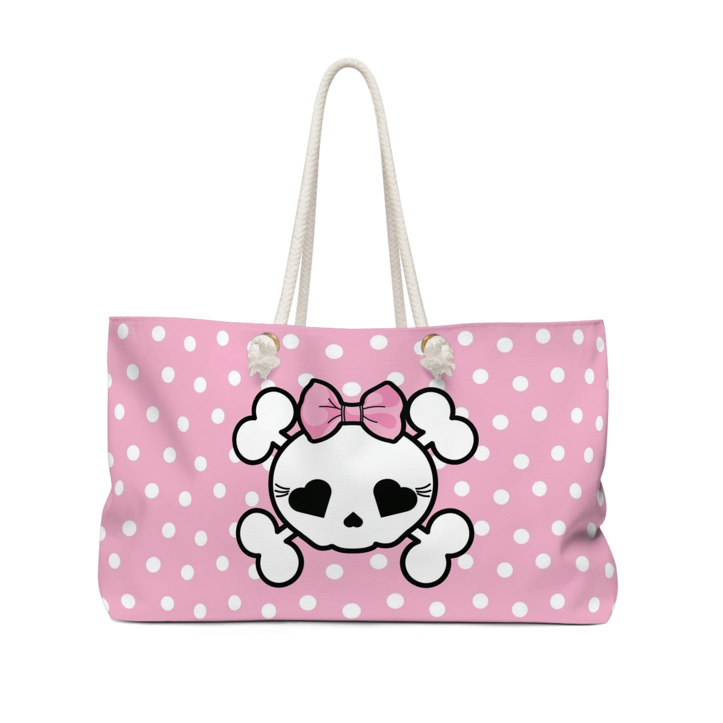 Pink Polka Dot Candy Skull Tote - Sugar Skull Weekender Bag - Pink Sugar Skull Tote