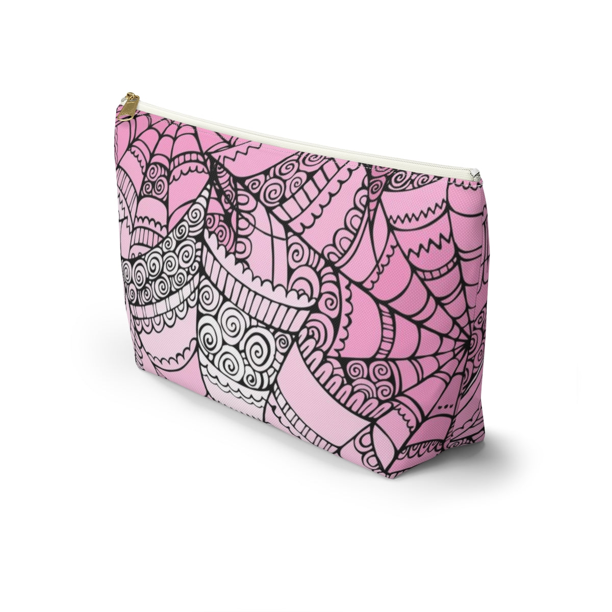 Curly Spiderweb Cosmetic Pouch w T-bottom, Accessory Pouch - Pink Bubblegum Goth Spider Web