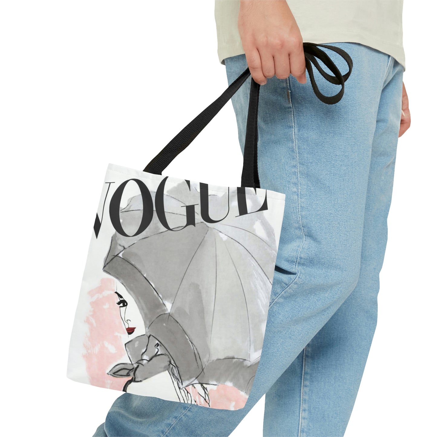 VOGUE Pink Umbrella Tote Bag - Personalized Fashion Canvas Tote Bag - Custom Designer Tote - 3 Sizes