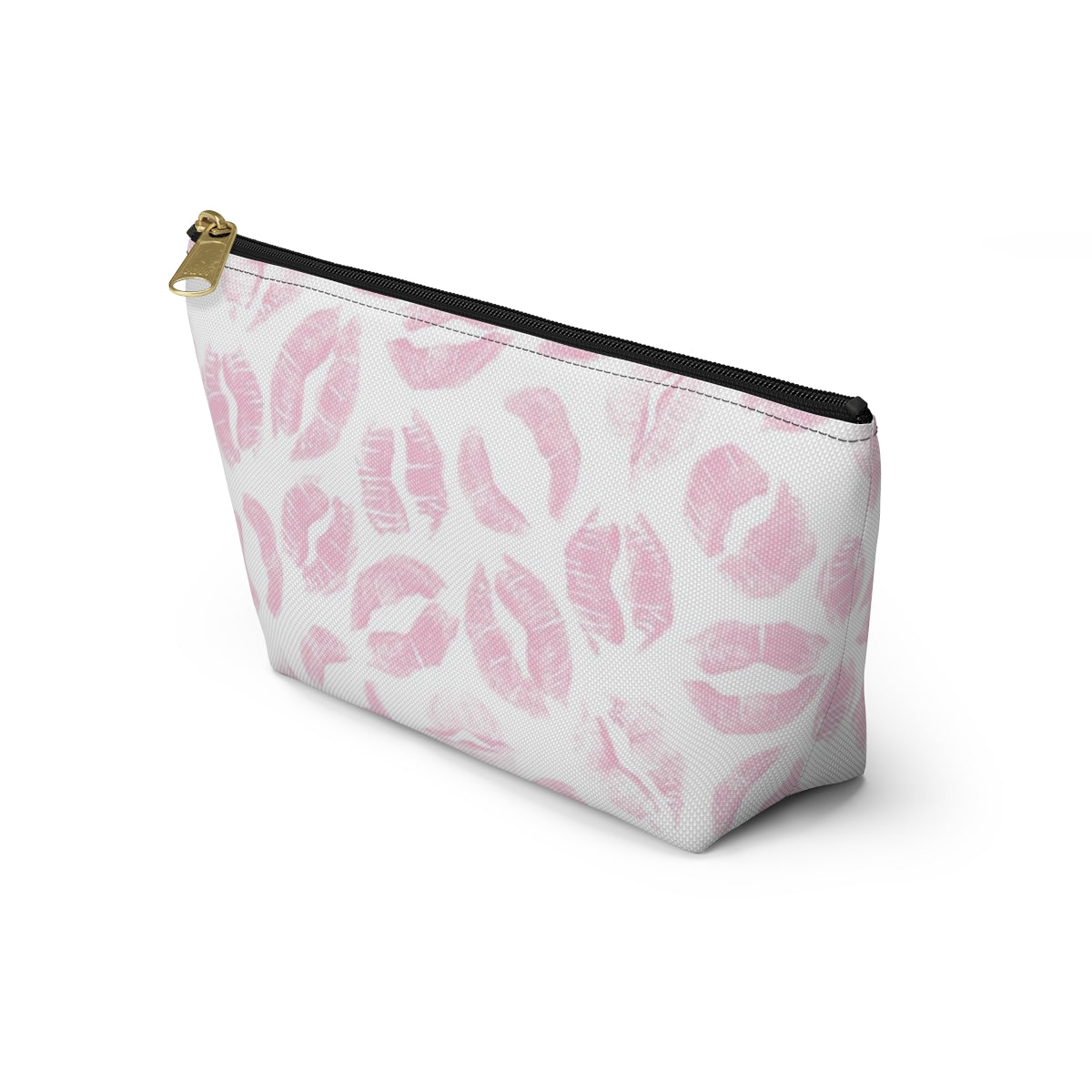 Lip Print Pouch w T-bottom, Accessory Pouch - Pink Kiss