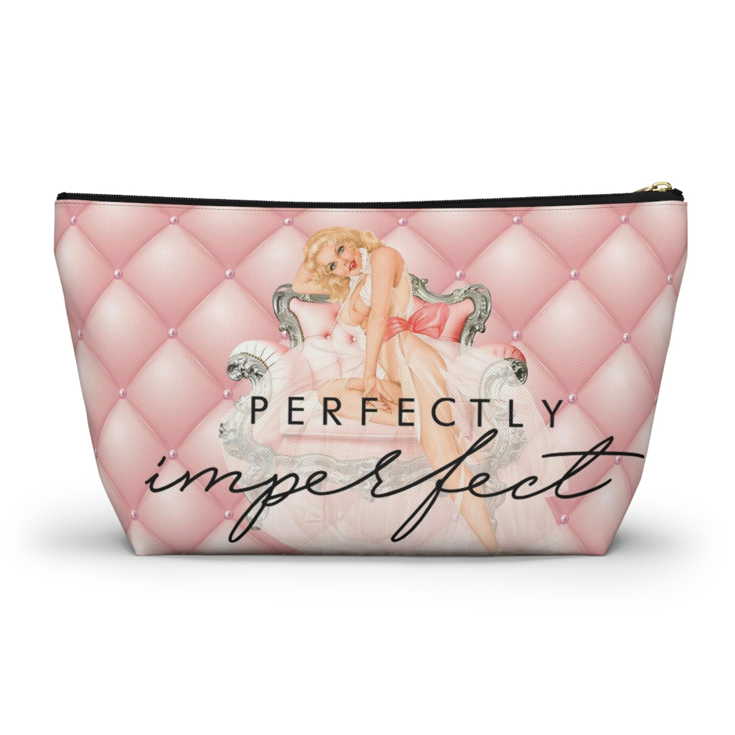 Pinup Girl Cosmetic Pouch w T-bottom, Accessory Pouch - Perfectly Imperfect Pink Peach