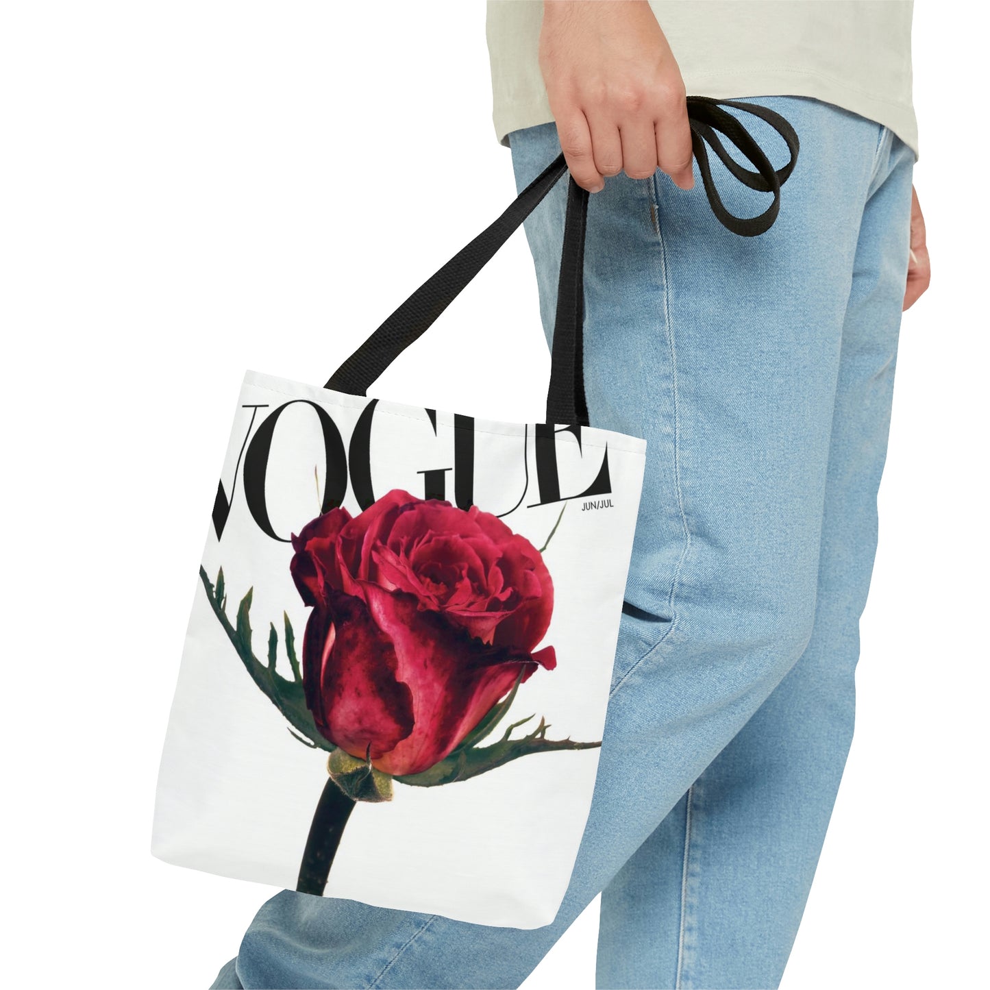 VOGUE Red Rose Square Utility Tote - Personalized Fashion Canvas Tote Bag - Custom Designer Tote - 3 Sizes