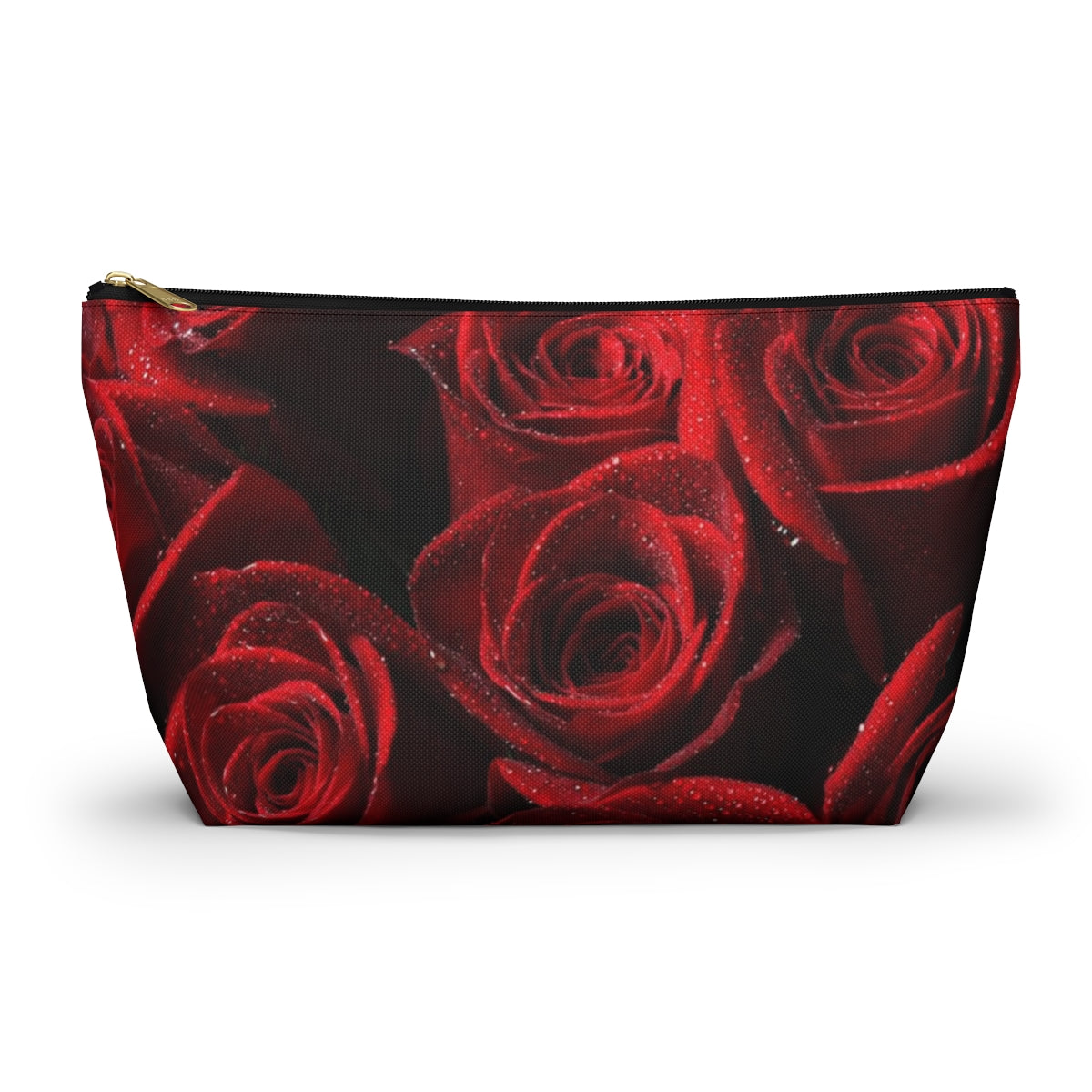 Personalized Rose Cosmetic Pouch w T-bottom, Accessory Pouch - Red Rose and Leopard