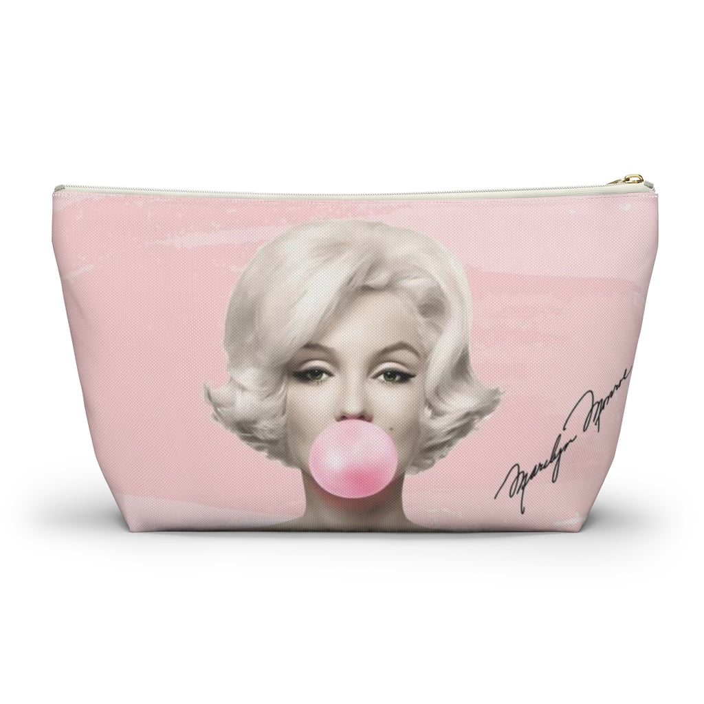 Marilyn Monroe Cosmetic Pouch w T-bottom, Accessory Pouch, Pink Signature