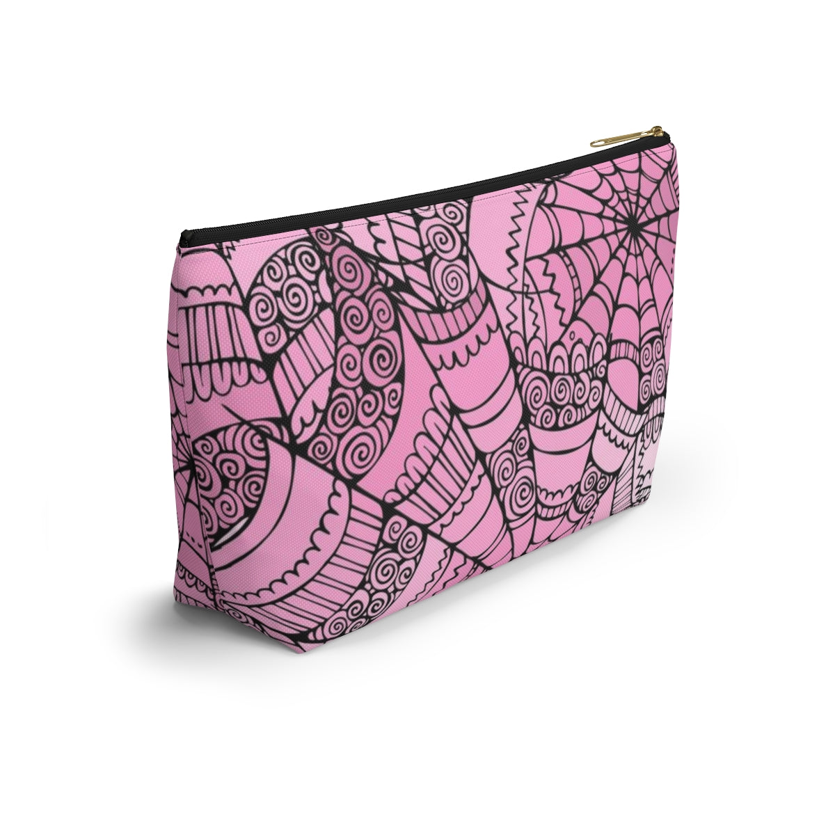 Curly Spiderweb Cosmetic Pouch w T-bottom, Accessory Pouch - Pink Bubblegum Goth Spider Web