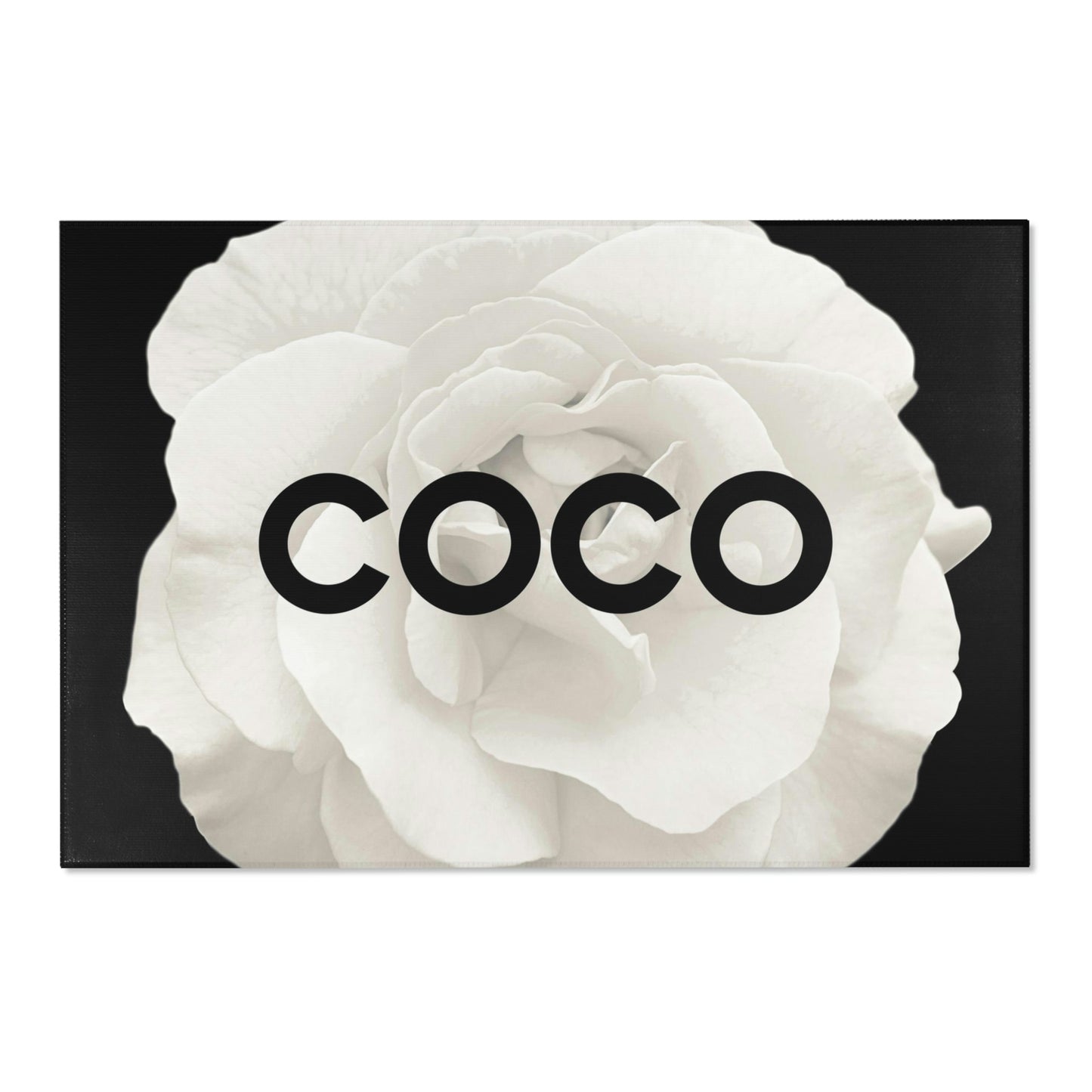 Personalized Black COCO Rose Area Rug, Black and Cream Rose Rug - Custom Designer Area Rug