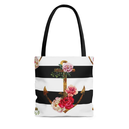 Anchor Stripe Nautical Flower Tote Bag