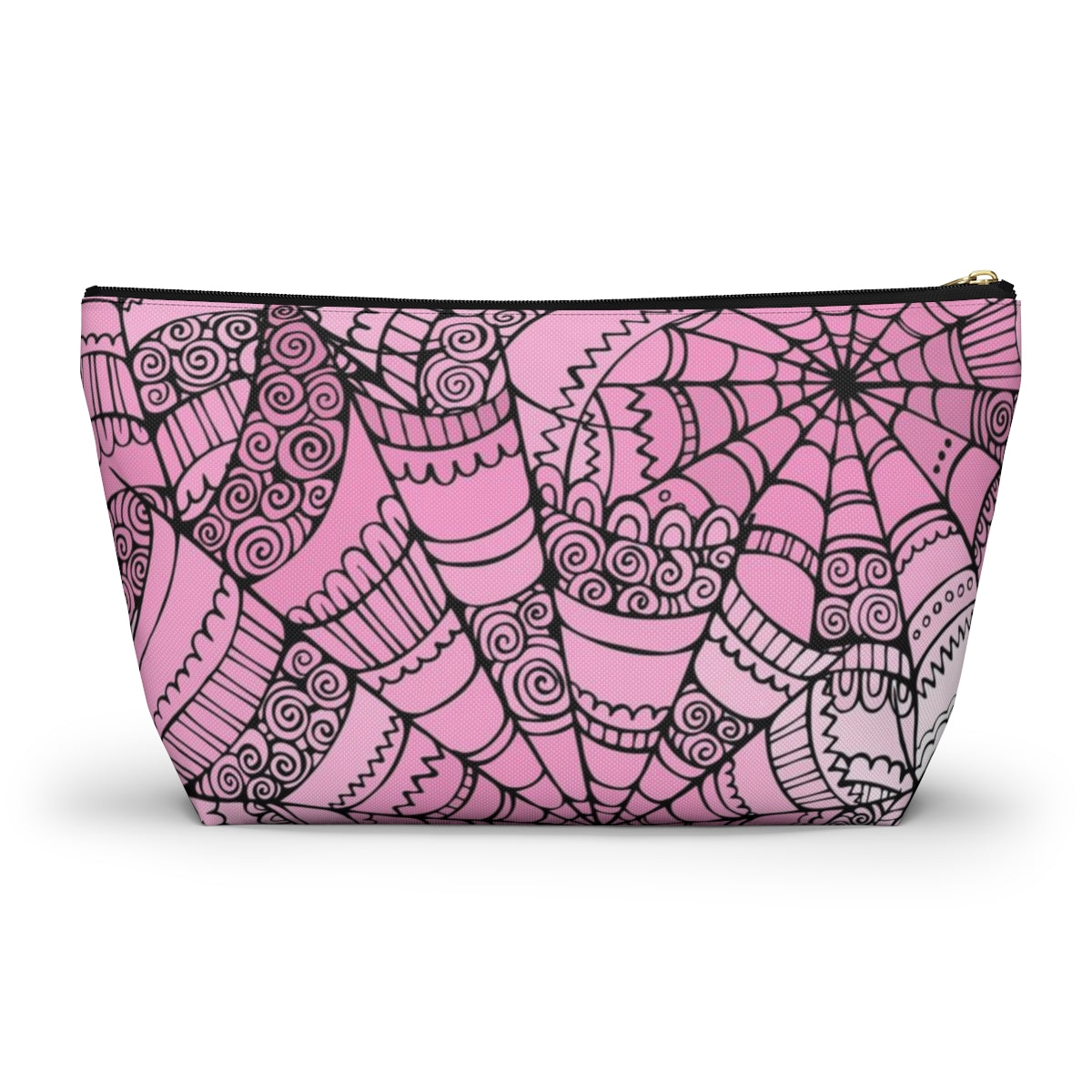 Curly Spiderweb Cosmetic Pouch w T-bottom, Accessory Pouch - Pink Bubblegum Goth Spider Web