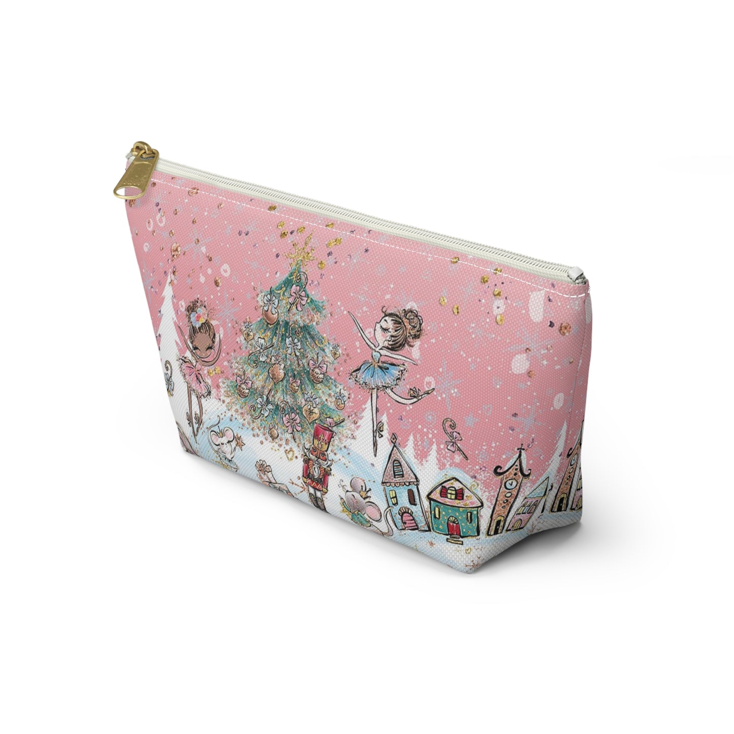 Nutcracker Cosmetic Pouch w T-bottom, Accessory Pouch - Pink Nutcracker Ballet Makeup Bag