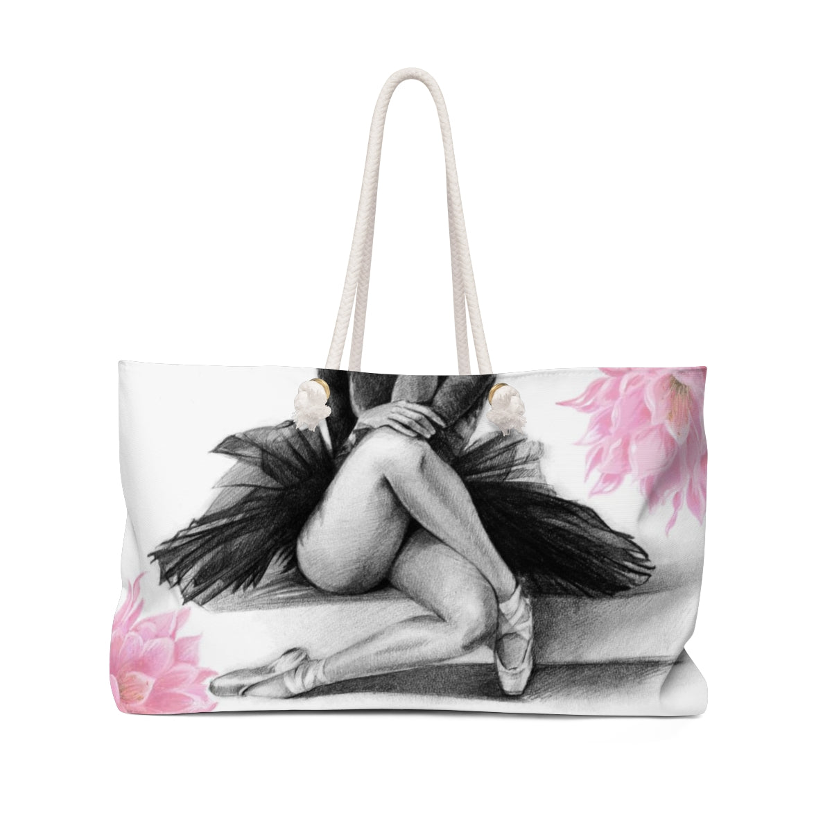 Ballet Tote Bag - Weekender Bag, Rope Tote, Pink Flowers