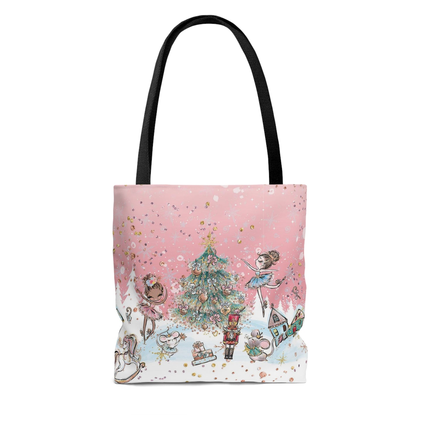 Nutcracker Ballet Canvas Tote Bag, Basic Square Tote - Pink Ballerina Nutcracker Tote